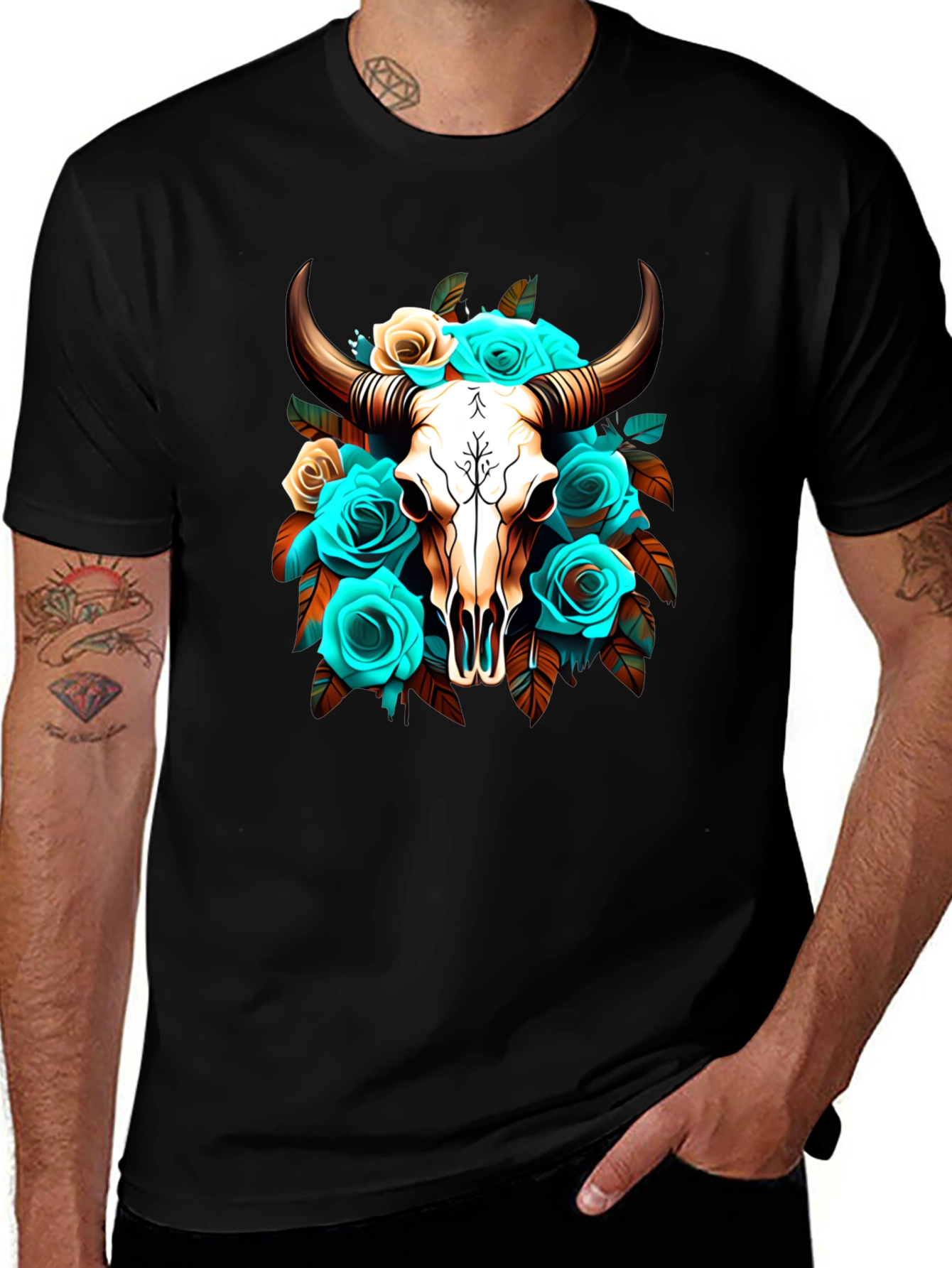 Variant 5 of Floral Skull Graphic T-Shirt