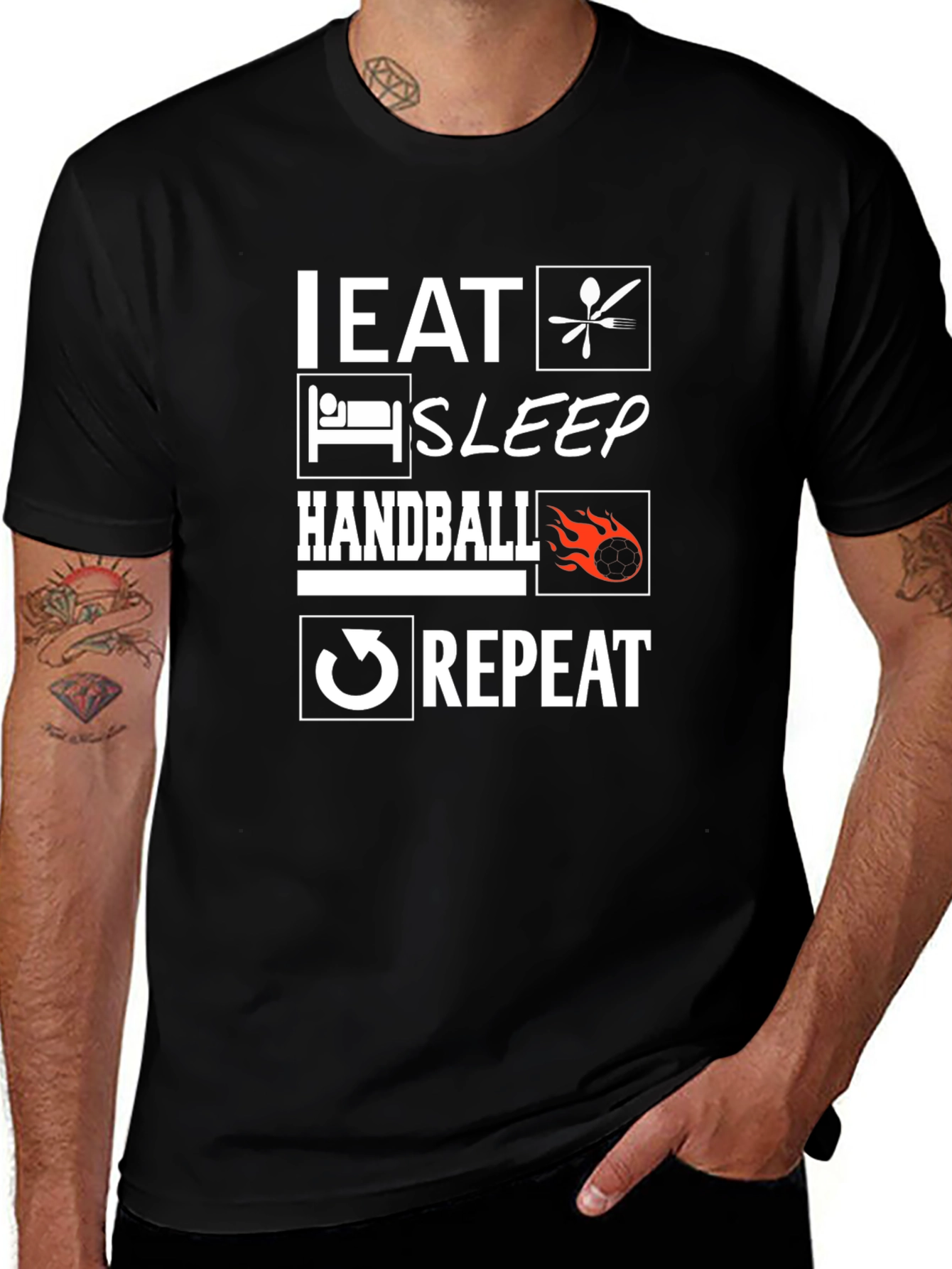 Variant 9 of Eat Sleep Handball Repeat Black Graphic Tee