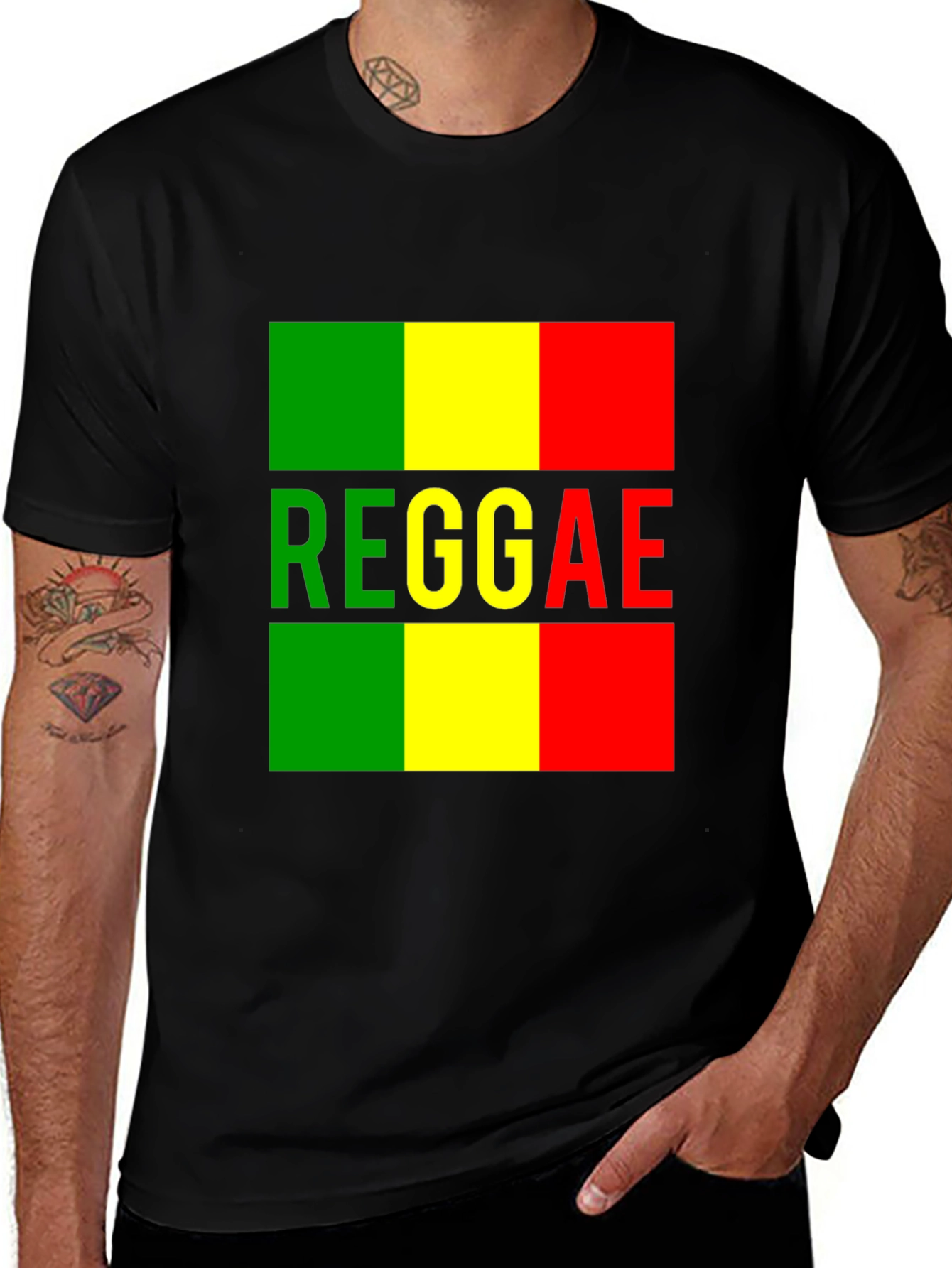 Variant 11 of Reggae T-Shirt - Black, Green, Yellow, Red