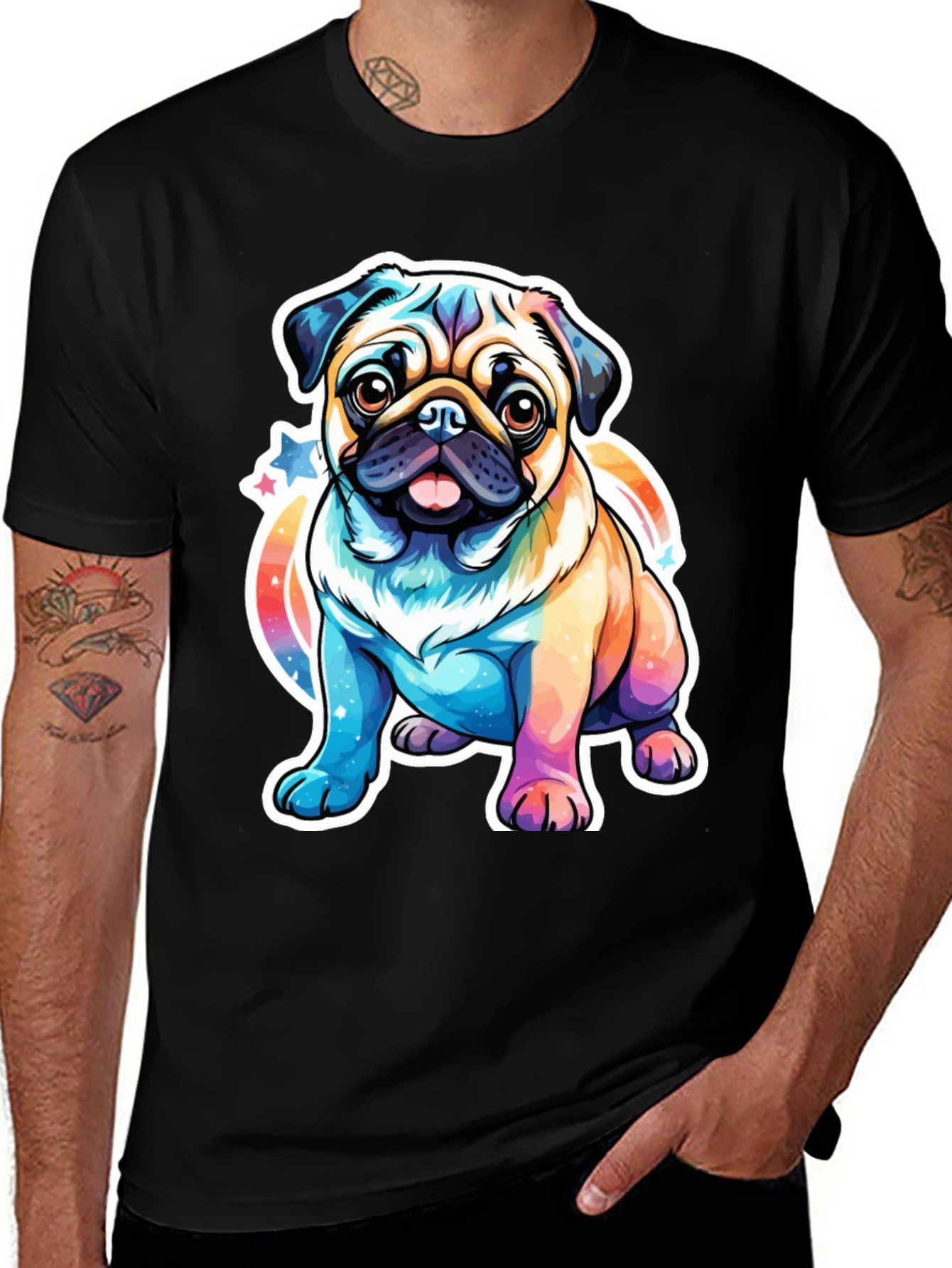 Variant 21 of Rainbow Pug Graphic T-Shirt - Cute Dog Tee