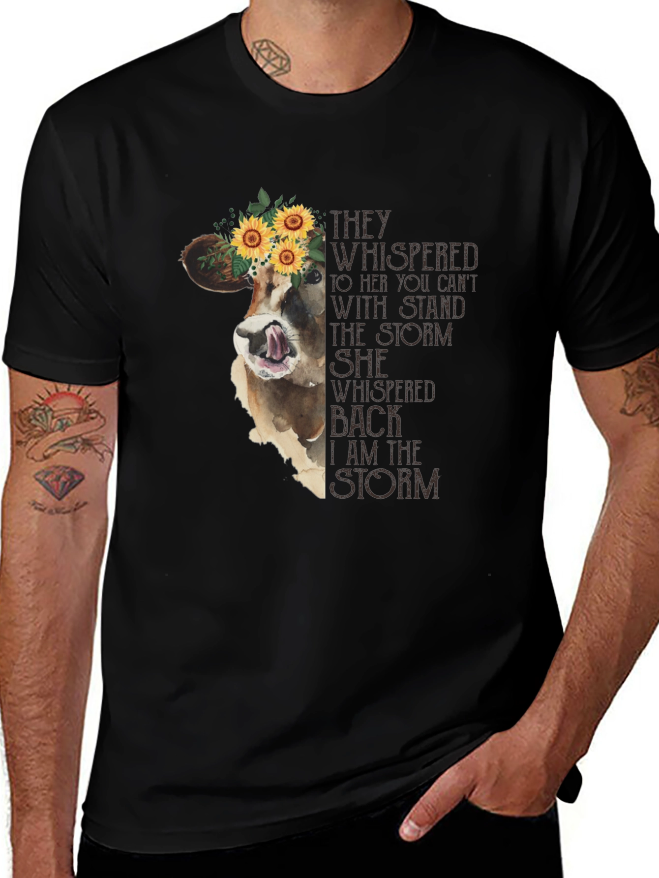 Variant 23 of Cow Sunflower Graphic T-Shirt - 'I Am The Storm'