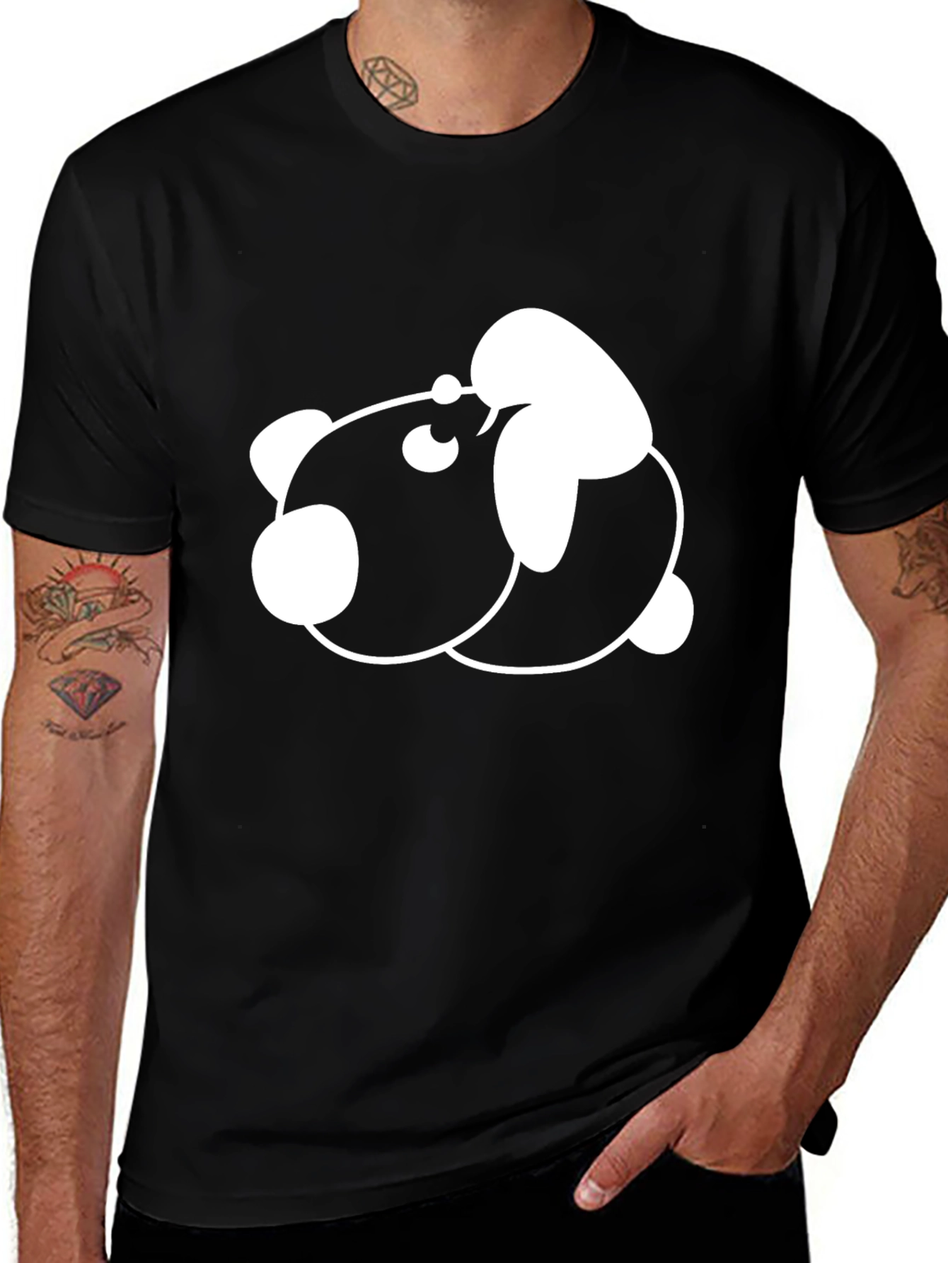 Variant 25 of Cute Panda Graphic Print Black T-Shirt