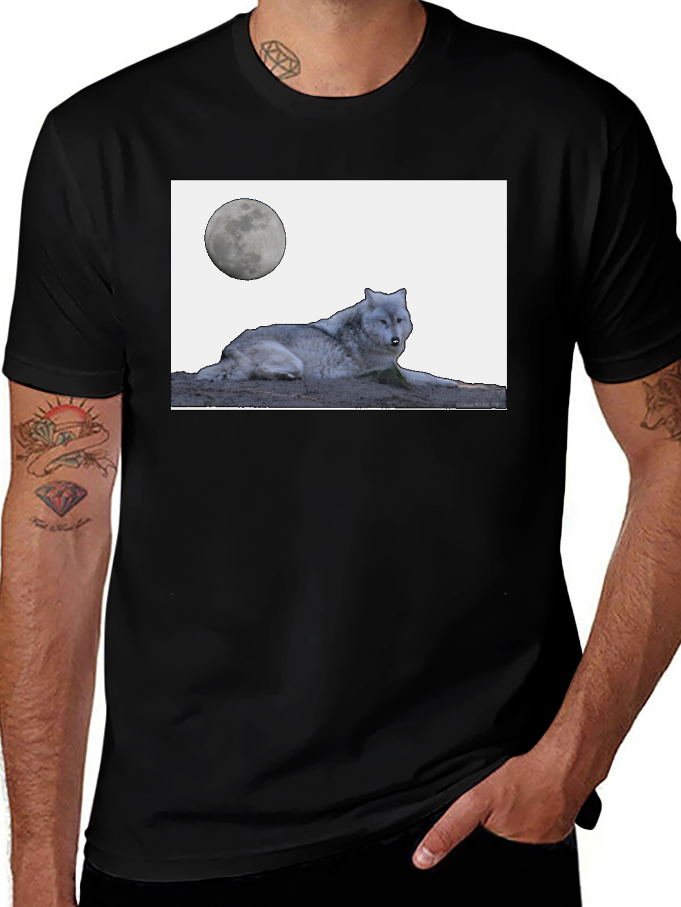 Variant 30 of Wolf Moon Graphic Tee - Black Cotton Blend