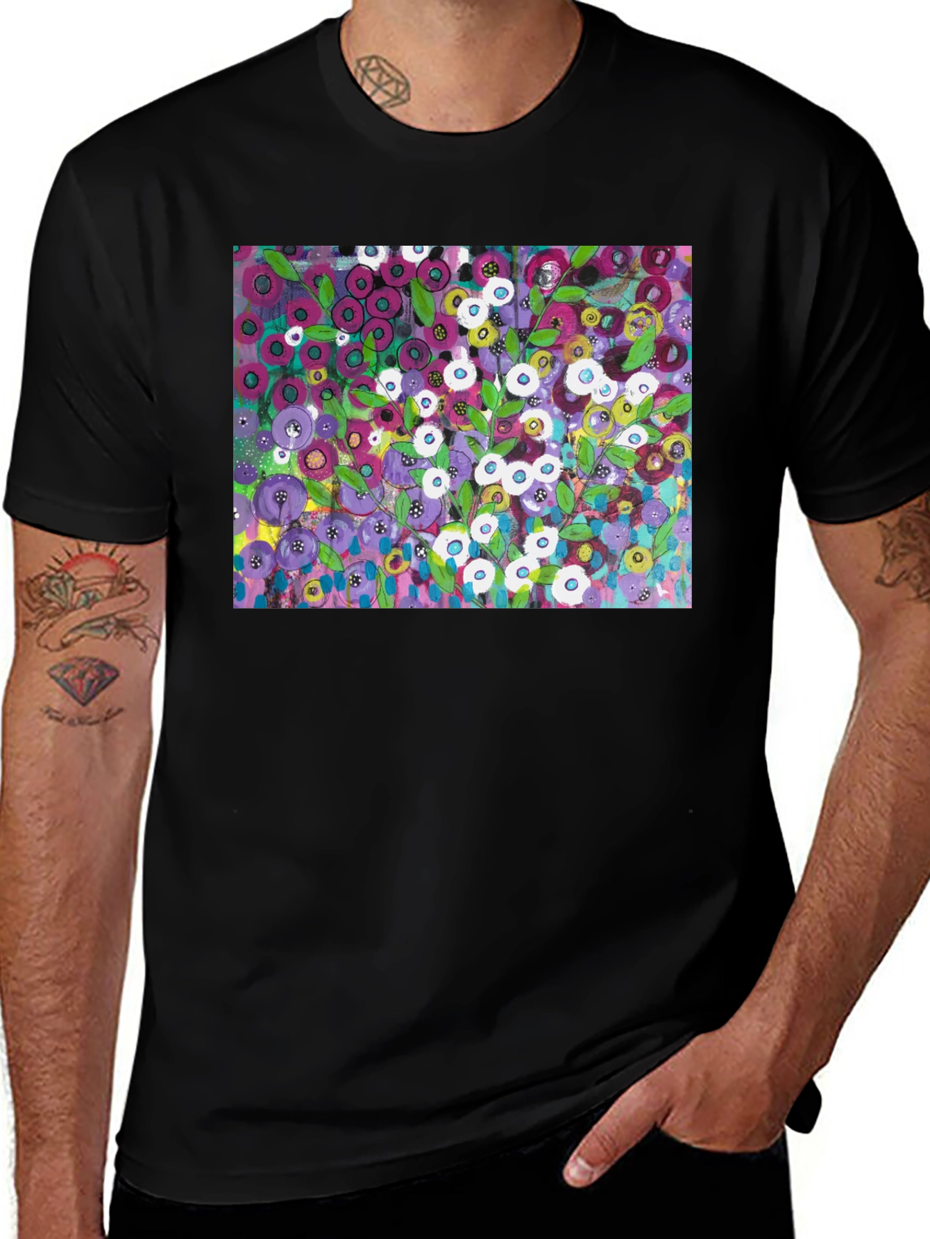 Black Floral Print Black Tee main image