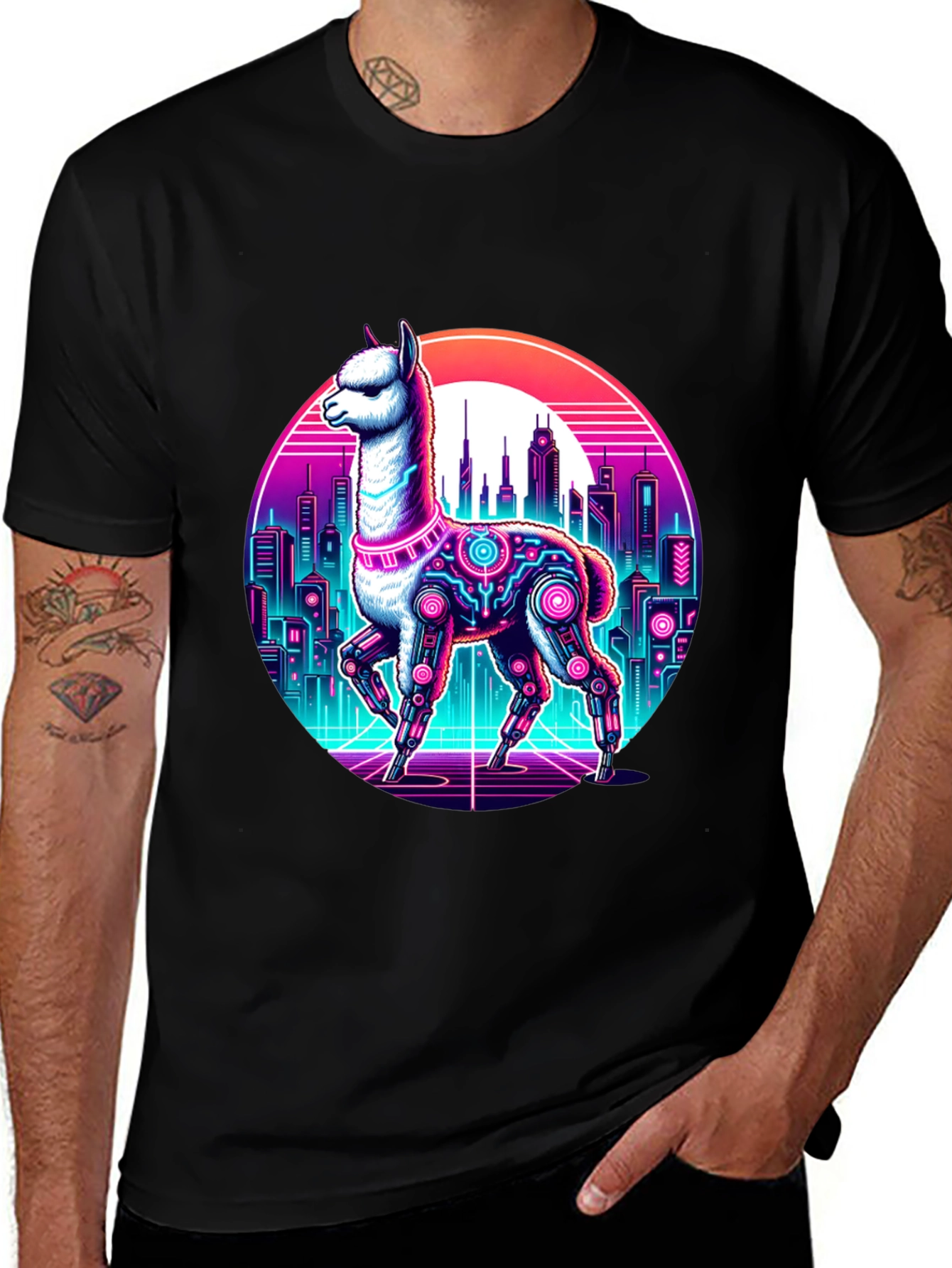 Variant 28 of Cyberpunk Llama T-Shirt - Retro Cityscape Graphic Tee
