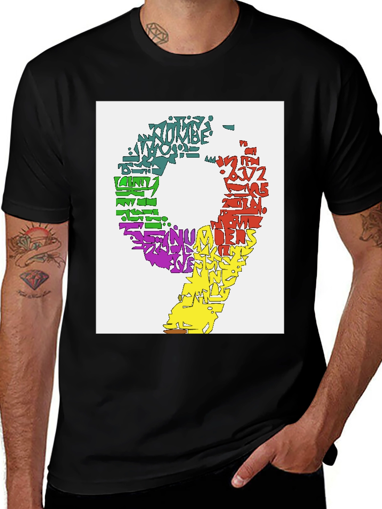 Variant 2 of Colorful Number 9 Word Art Graphic Tee