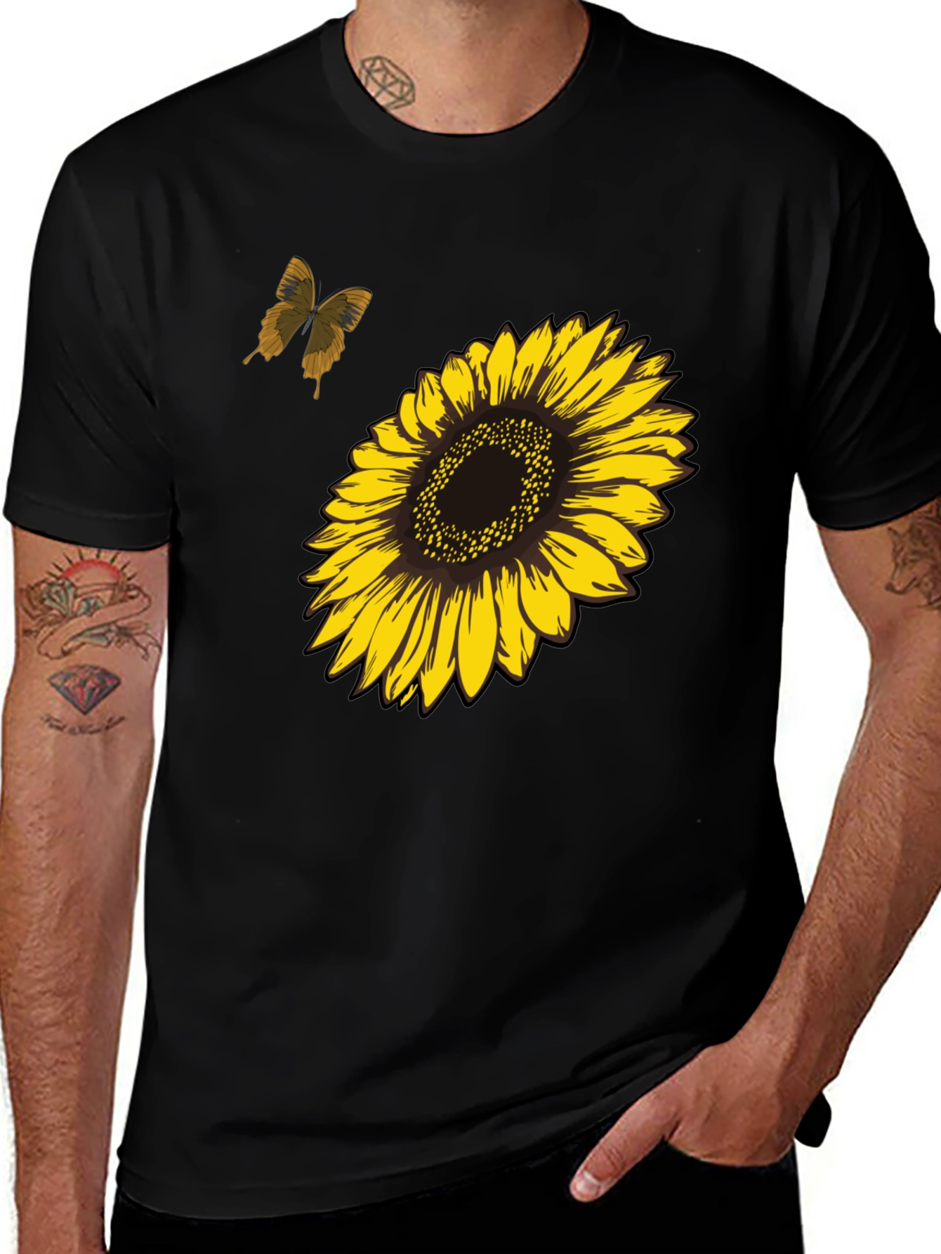 Variant 23 of Sunflower Butterfly Black T-Shirt