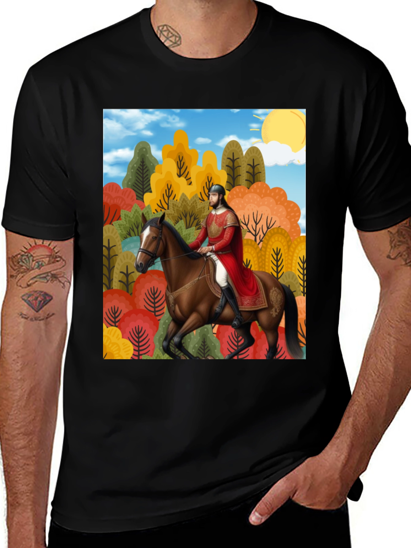 Variant 10 of Equestrian Graphic Tee - Medieval Rider Design
