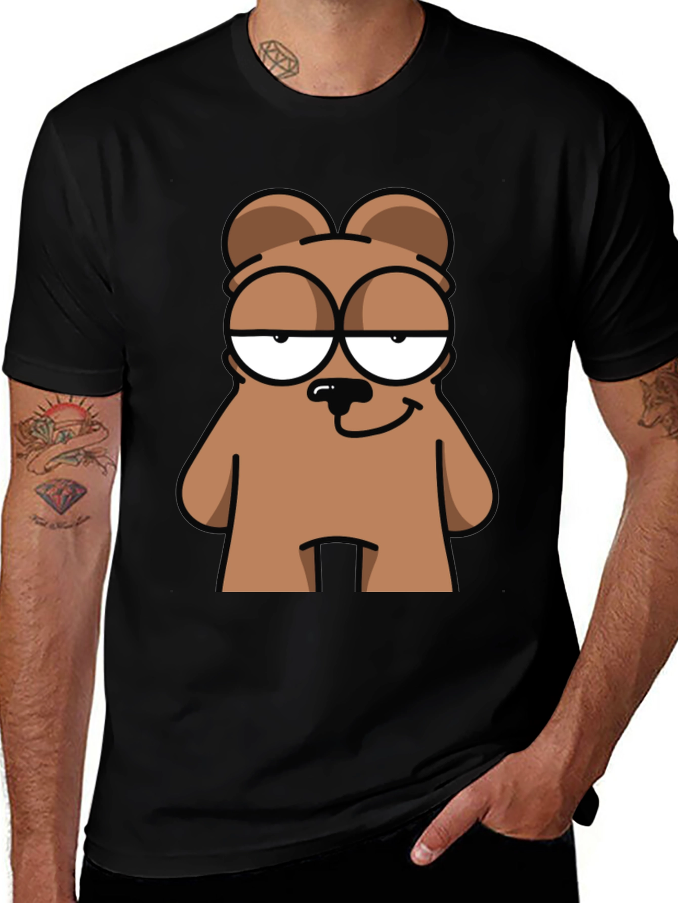 Variant 30 of Cool Bear Cartoon Graphic Print Black T-Shirt