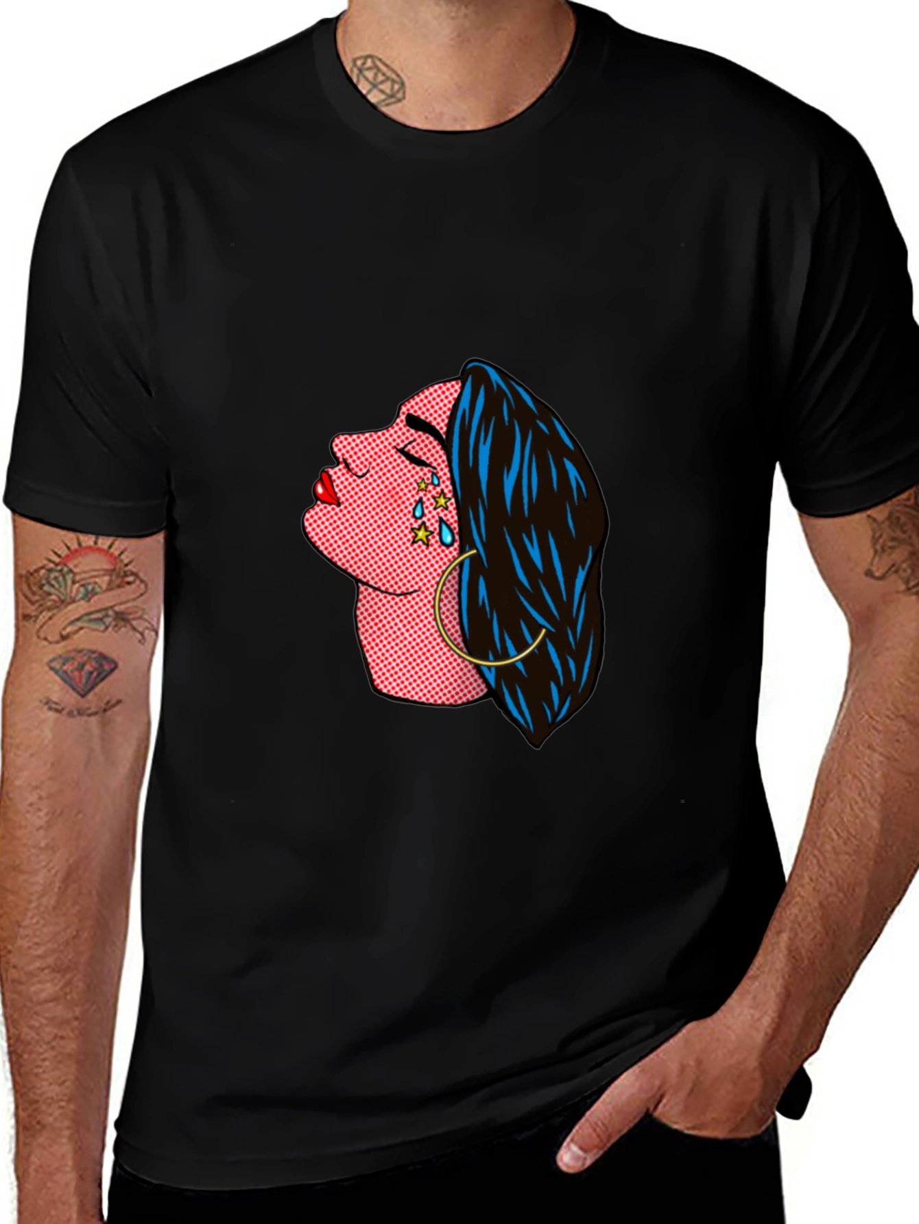 Variant 18 of Pop Art Crying Woman Graphic Tee - Black