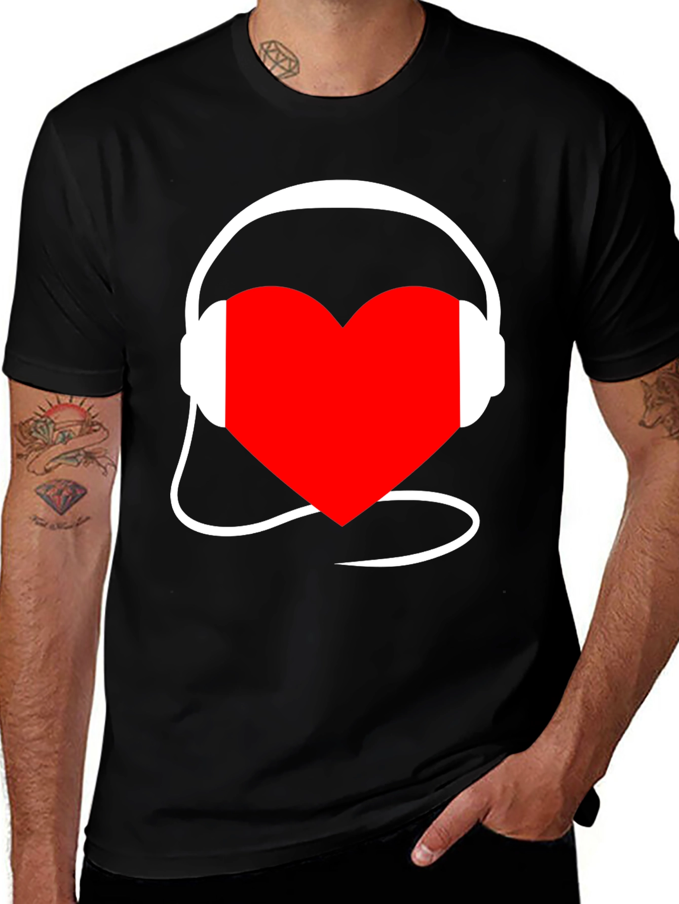 Variant 13 of Heart Music Headphones Black T-Shirt