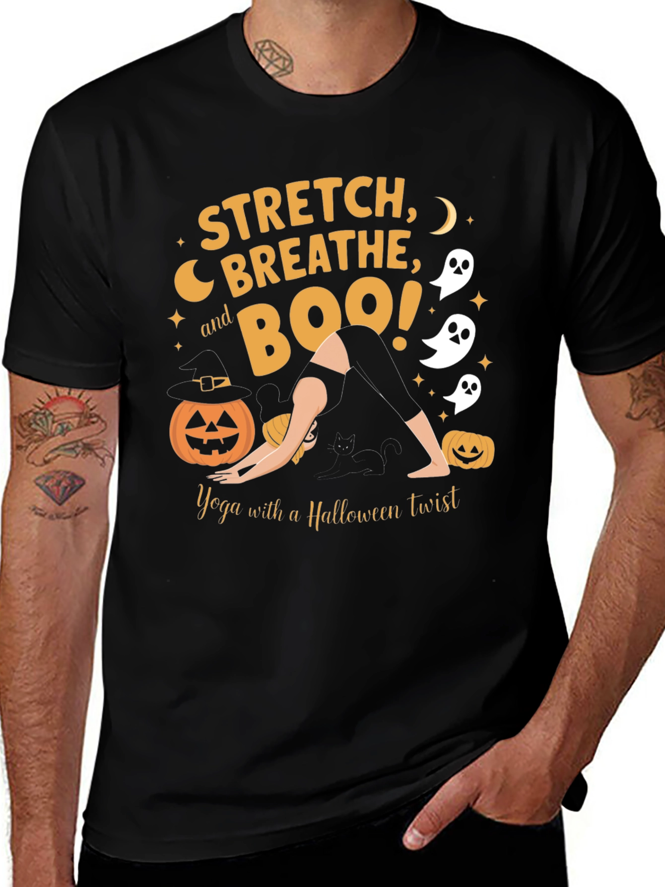 Variant 9 of Halloween Yoga T-Shirt: Stretch, Breathe, Boo!