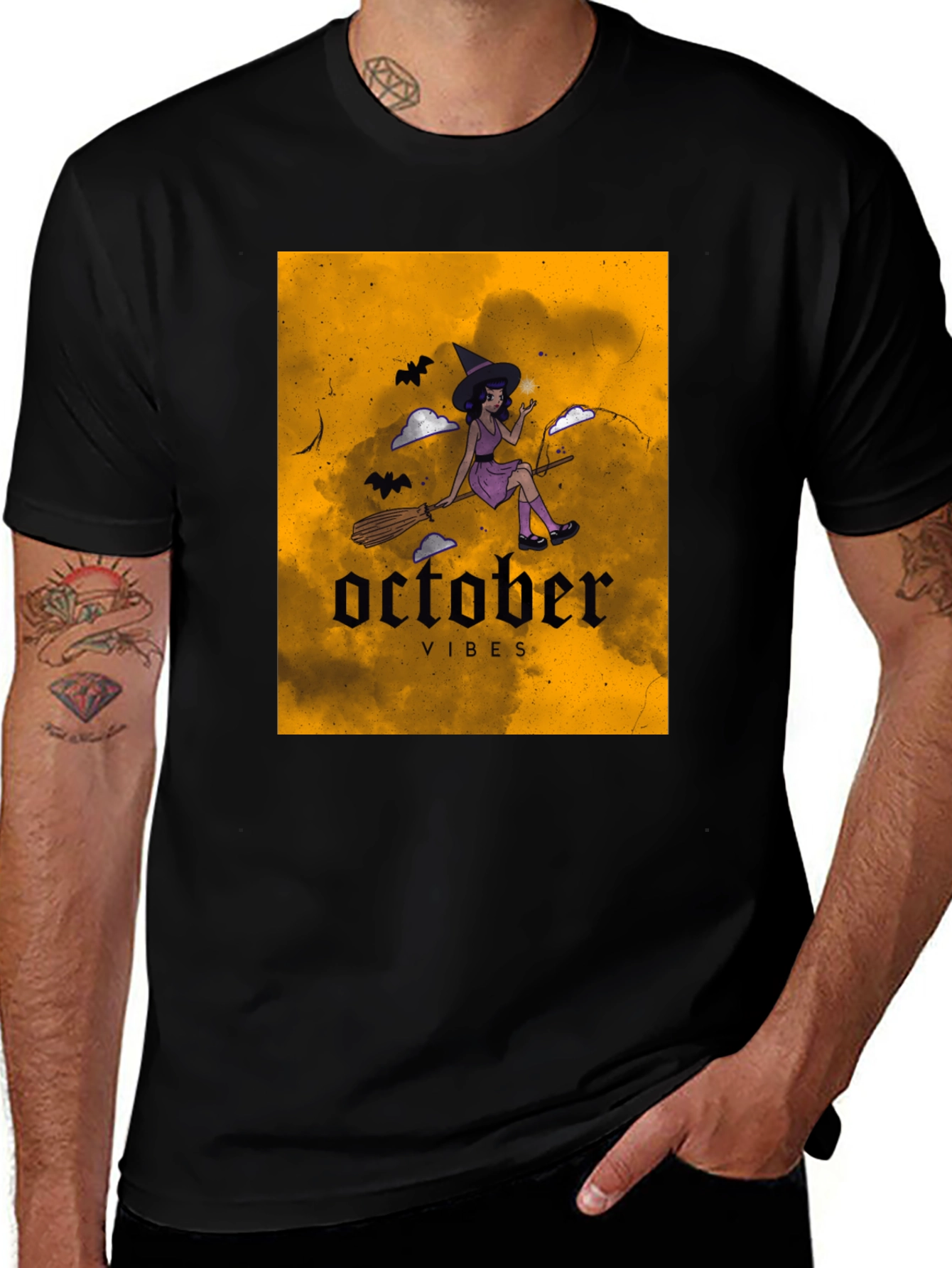 October Vibes Witch Graphic Tee - Black
