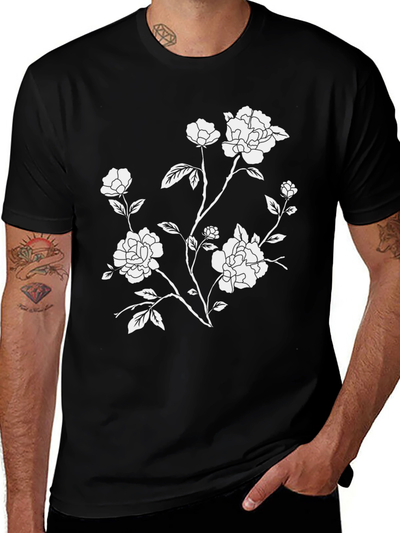 Variant 27 of Black Floral Print T-Shirt
