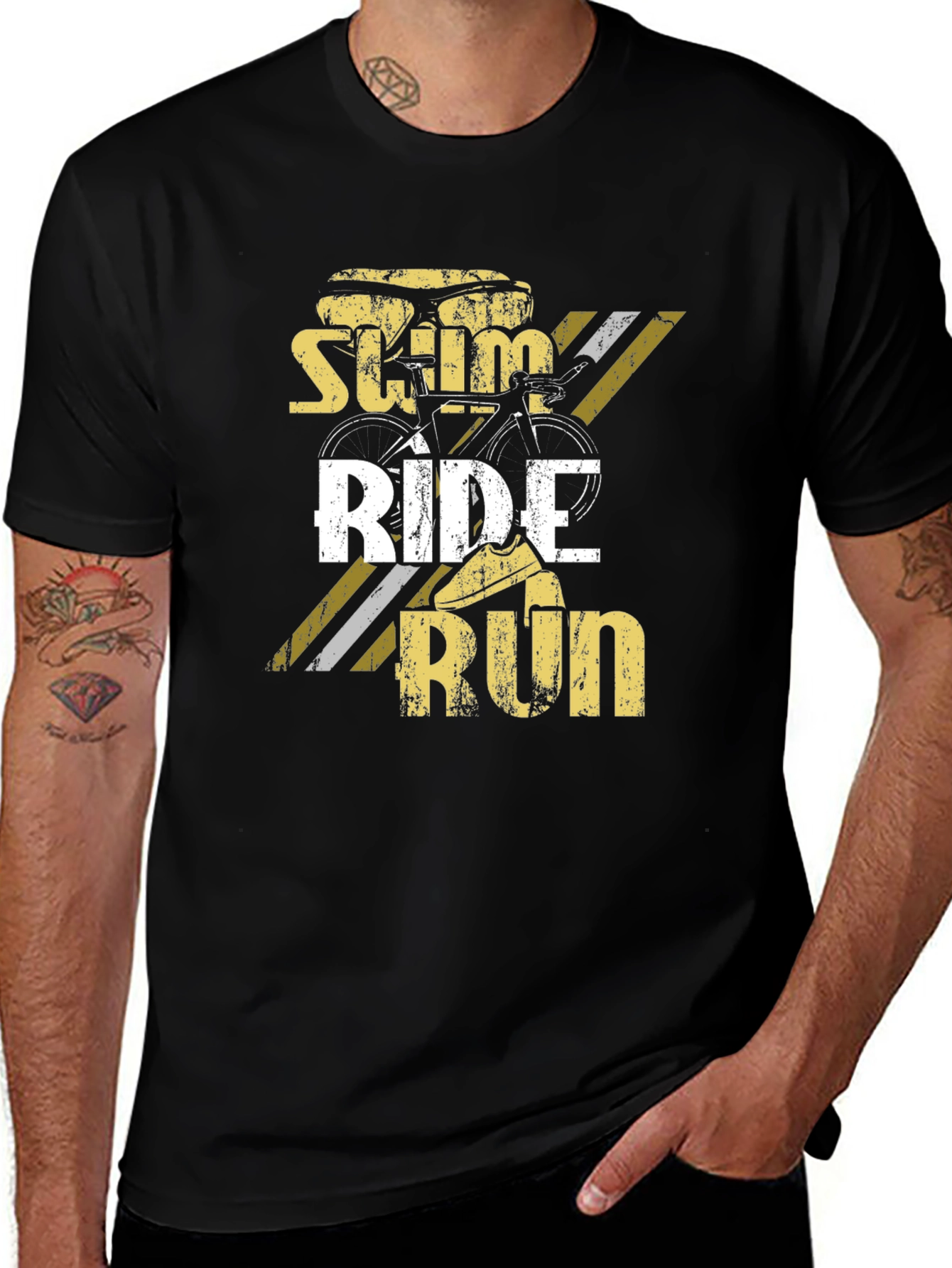 Variant 4 of Triathlon T-Shirt - Swim, Ride, Run - Black Cotton Tee