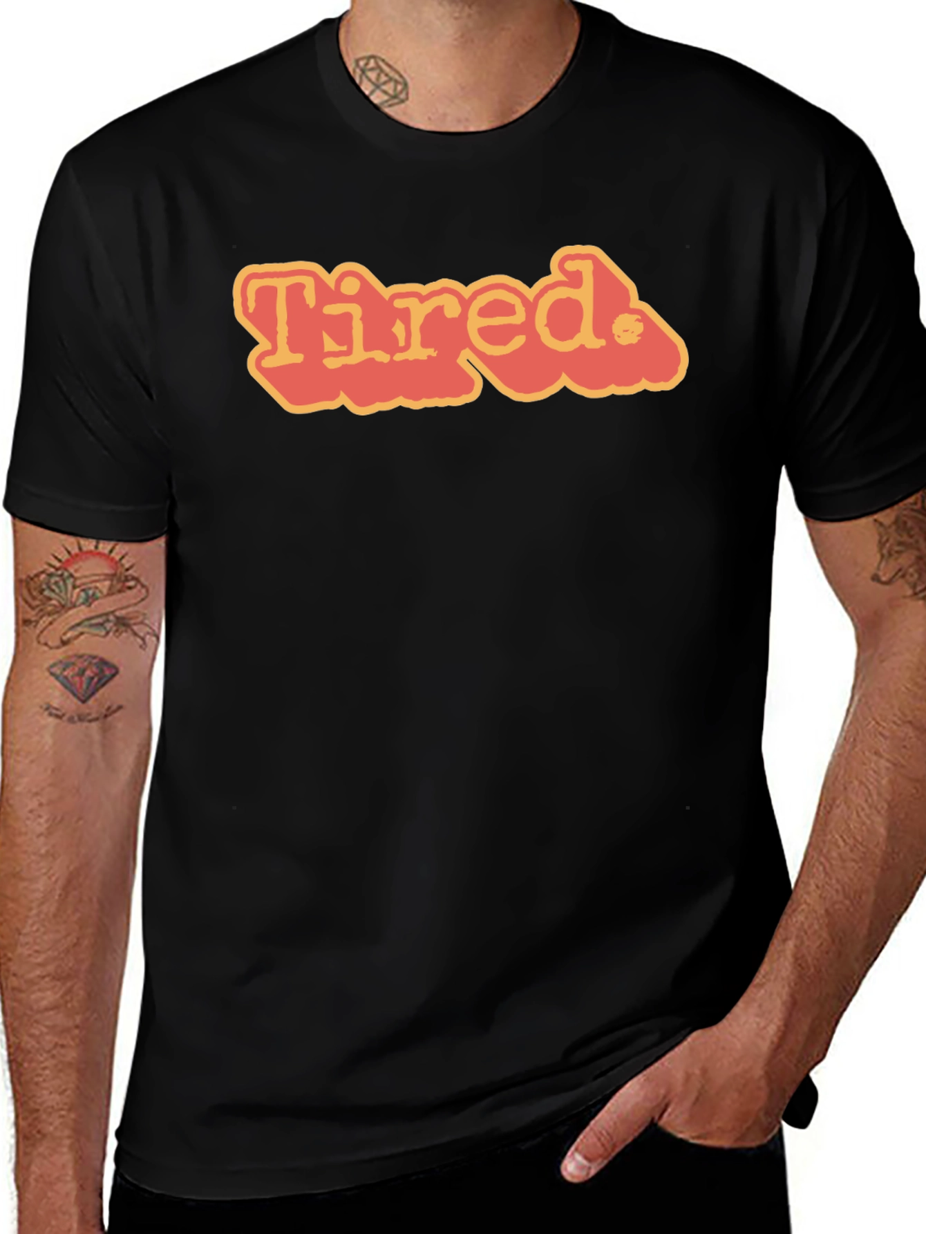 Variant 26 of Tired Graphic Tee - Black Crew Neck T-Shirt
