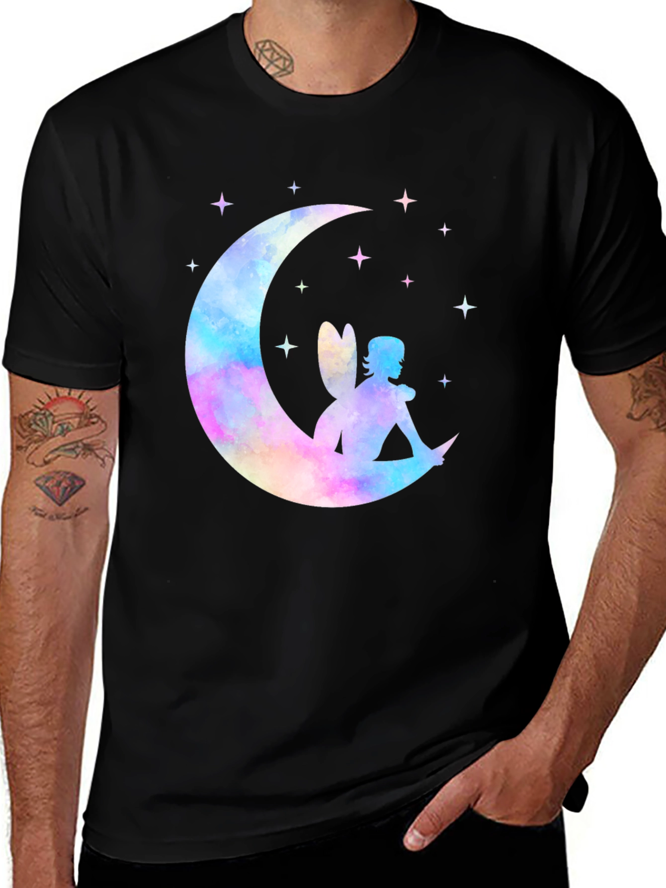 Variant 16 of Watercolor Moon Fairy Graphic Tee - Black