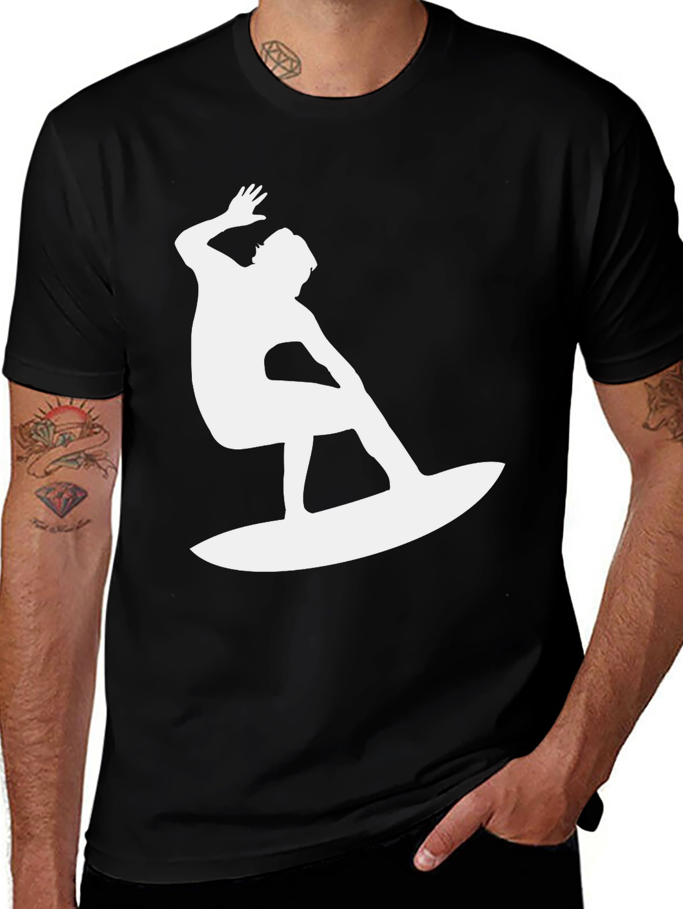 Variant 18 of Surfer Silhouette Graphic Tee - Black Cotton T-Shirt