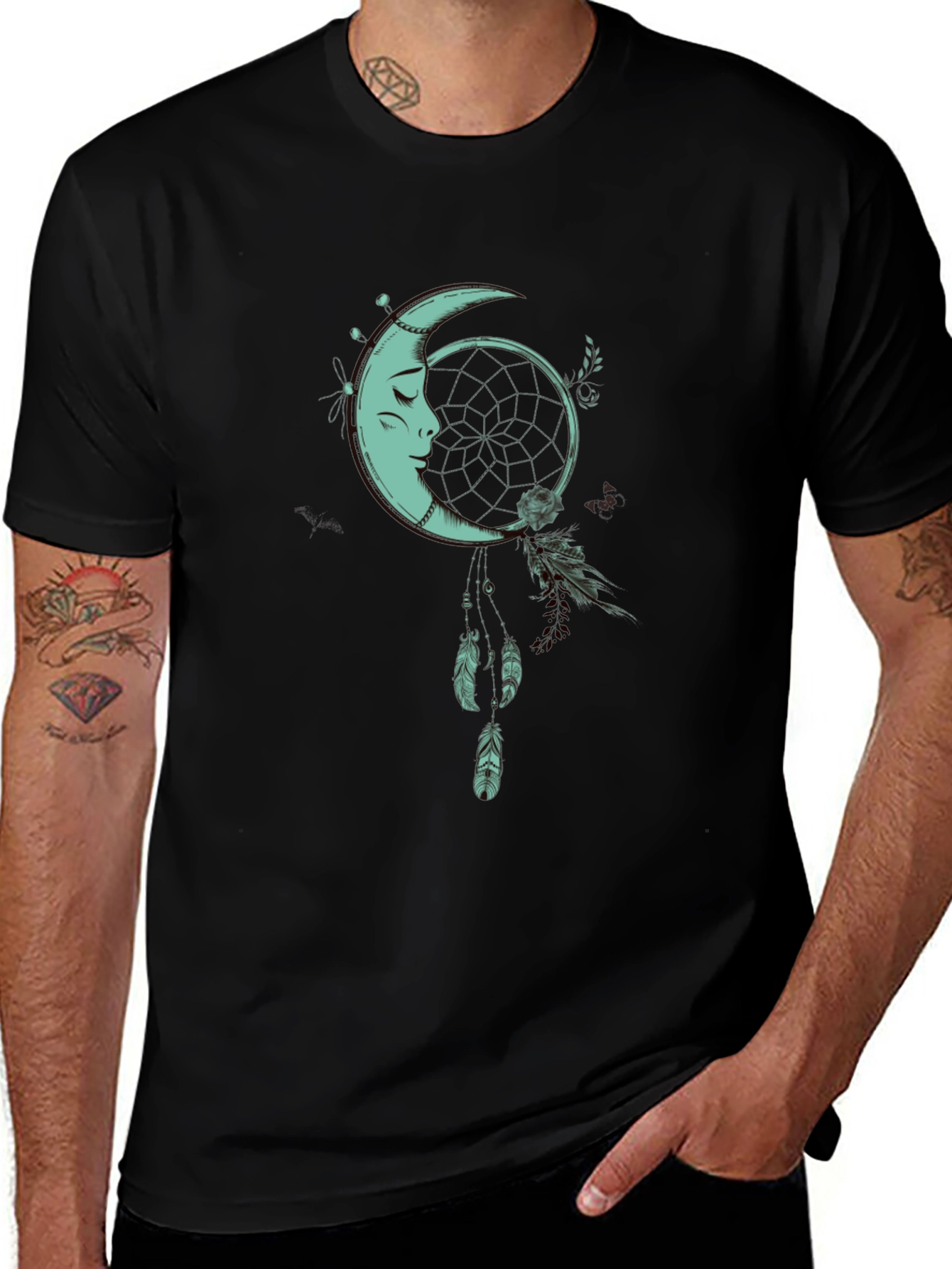 Variant 20 of Moon Dreamcatcher Graphic Tee - Black Cotton Shirt