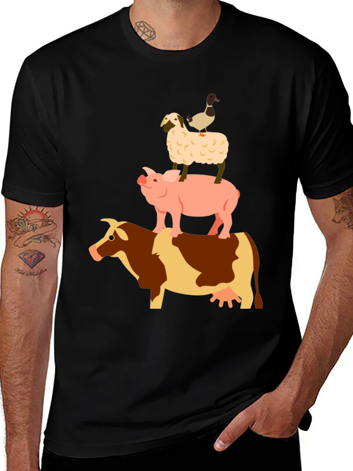 Variant 29 of Farm Animal Stack Black T-Shirt