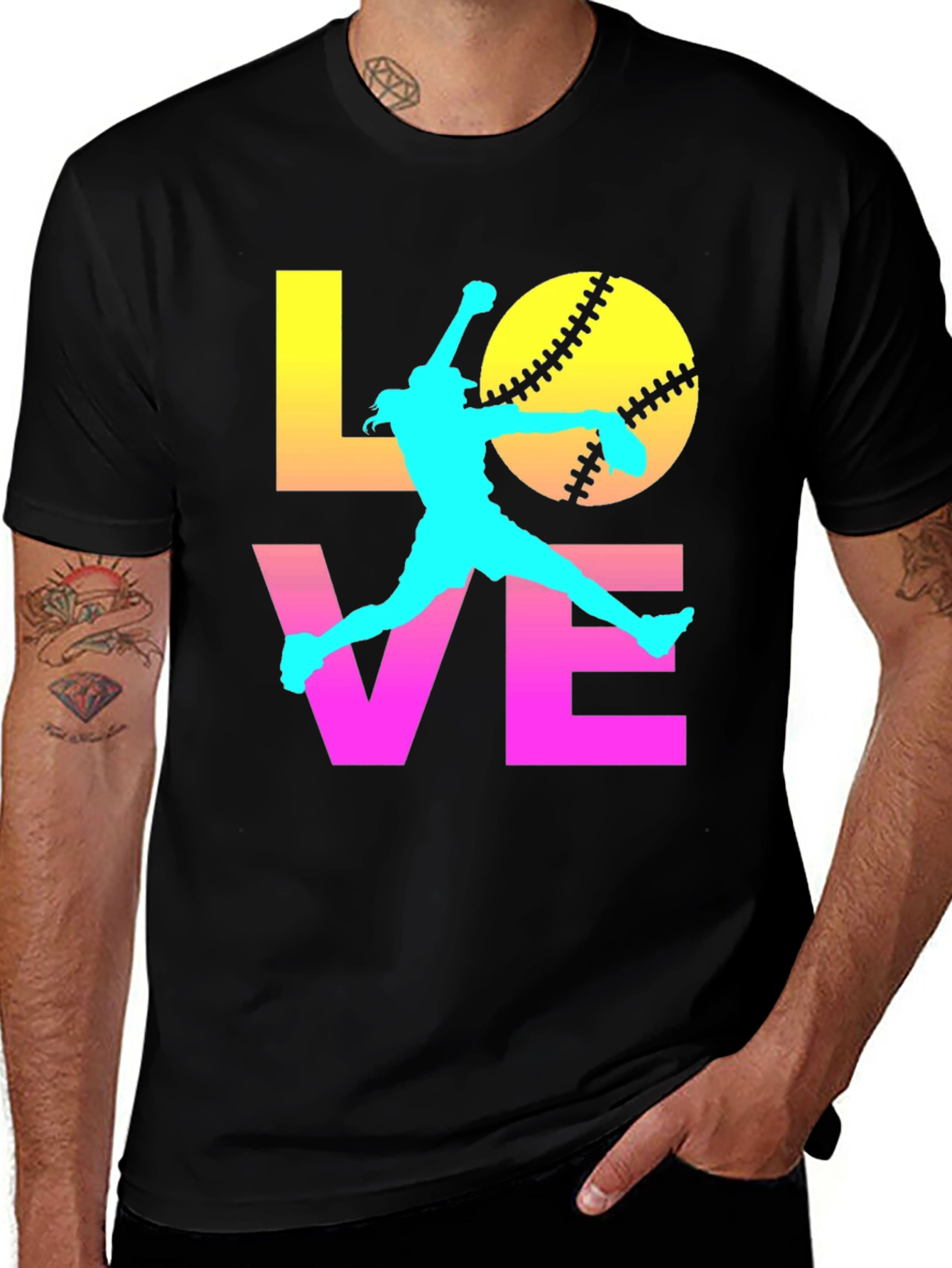 Variant 27 of Love Softball Graphic T-Shirt - Black