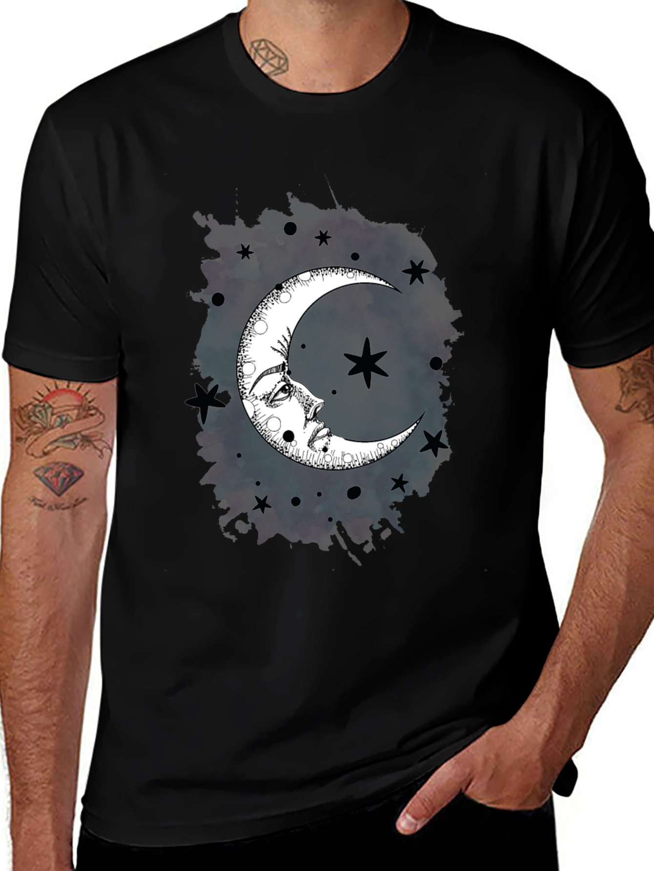 Variant 29 of Celestial Crescent Moon Graphic Tee - Black Cotton Blend