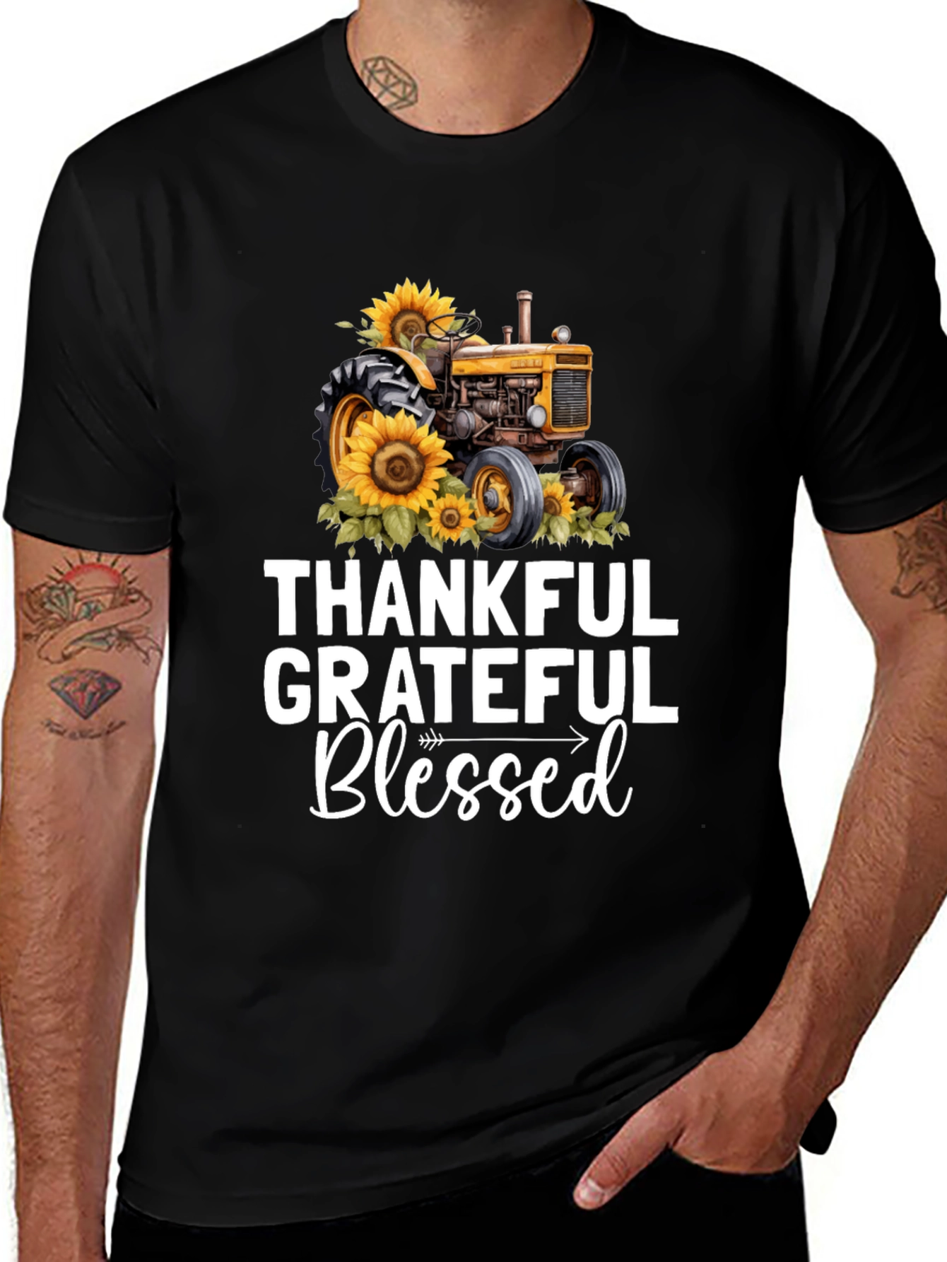 Variant 2 of Thankful Grateful Blessed Tractor T-Shirt