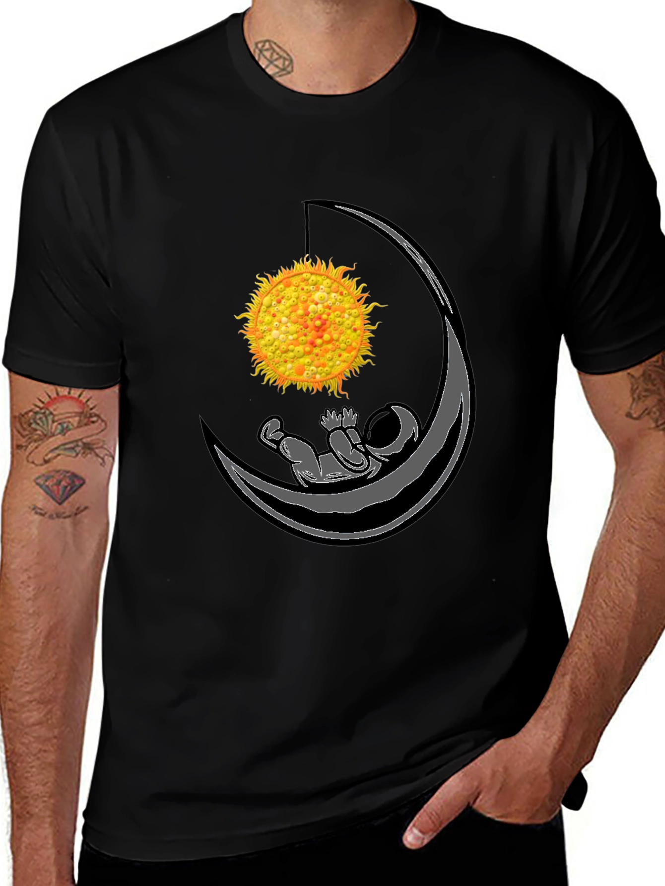 Astronaut Moon Hammock Black T-Shirt