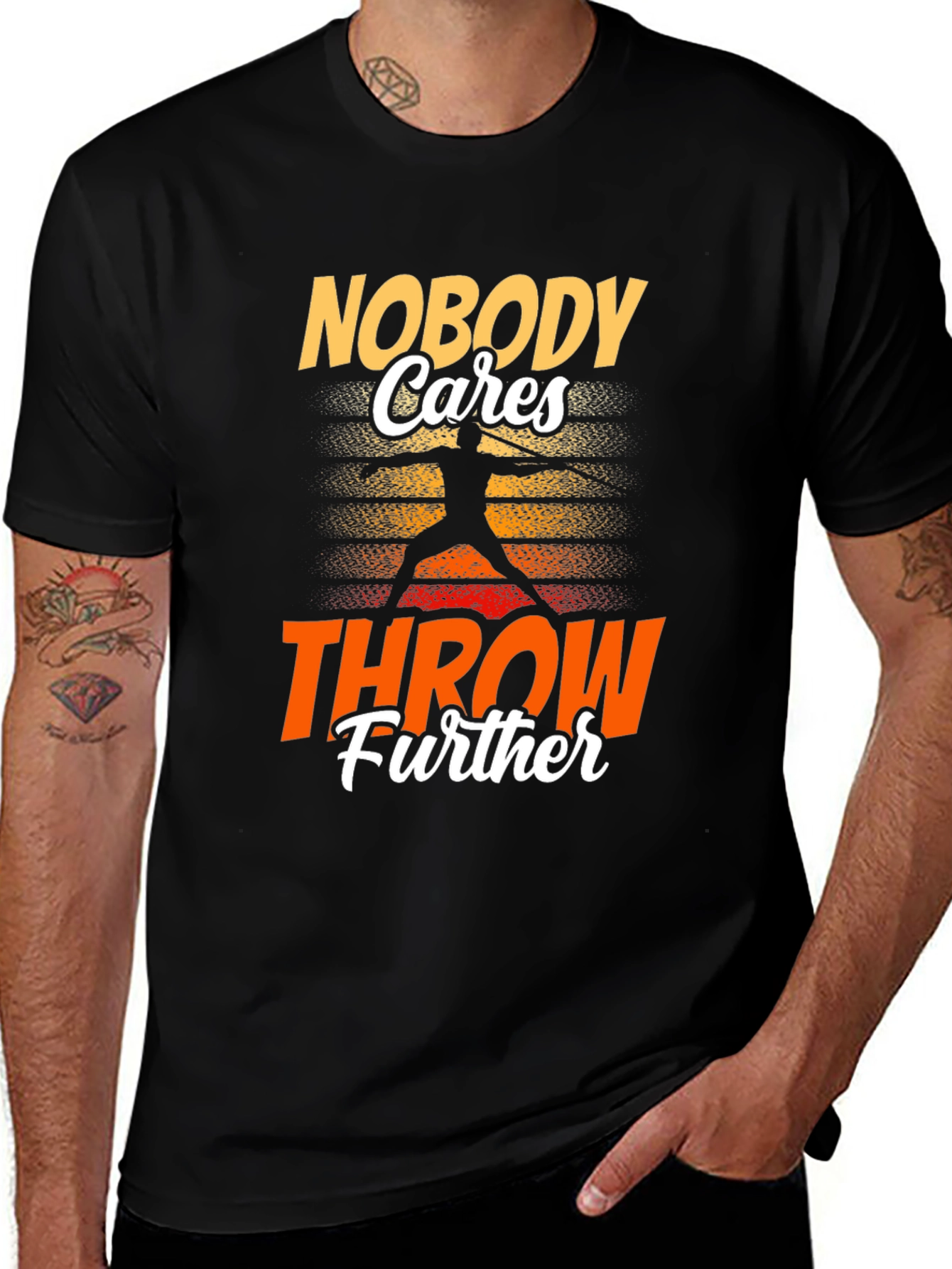 Variant 15 of Nobody Cares Throw Further Black T-Shirt