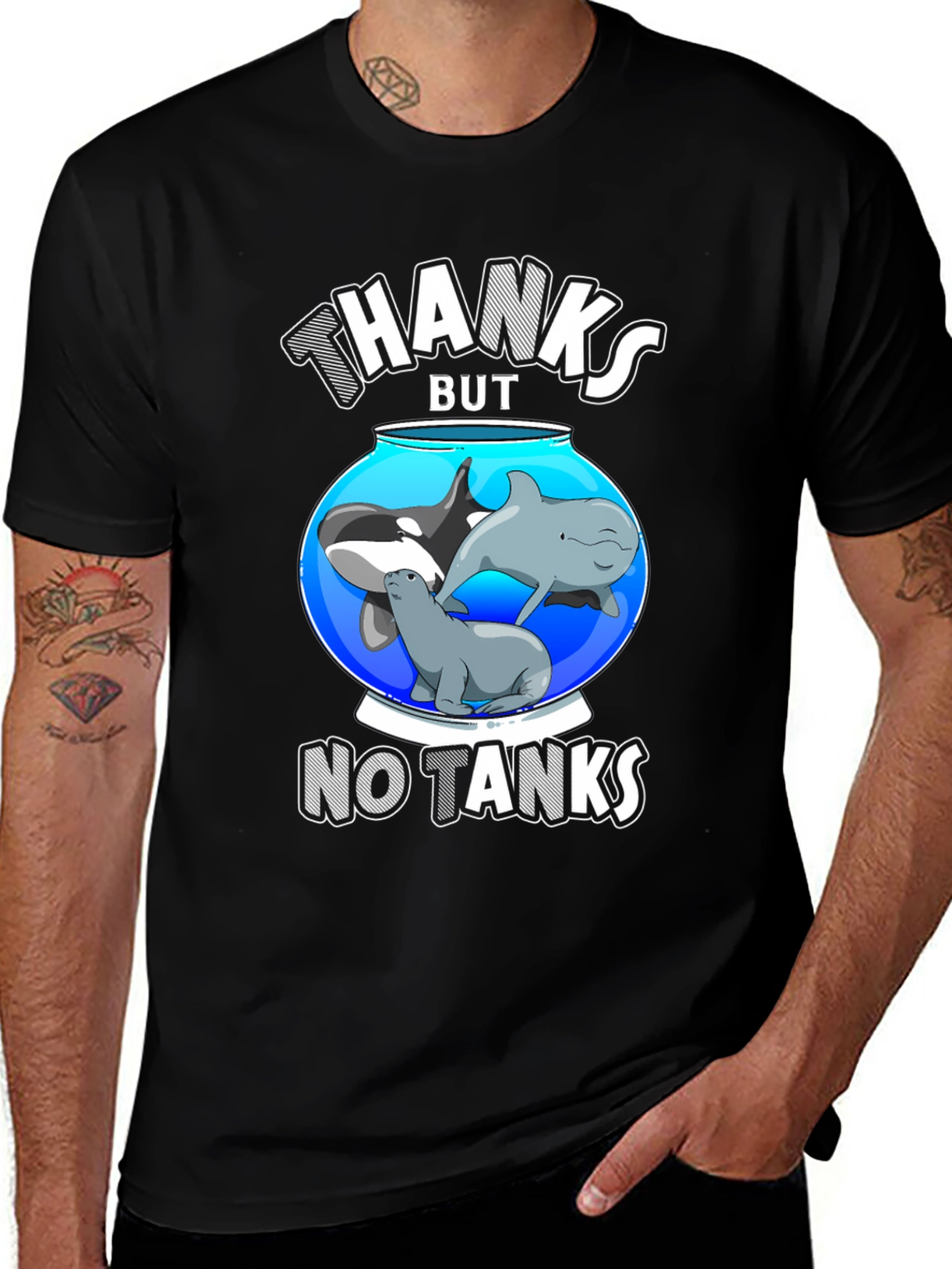 Variant 28 of Humorous "No Tanks" Ocean Creature Graphic T-Shirt
