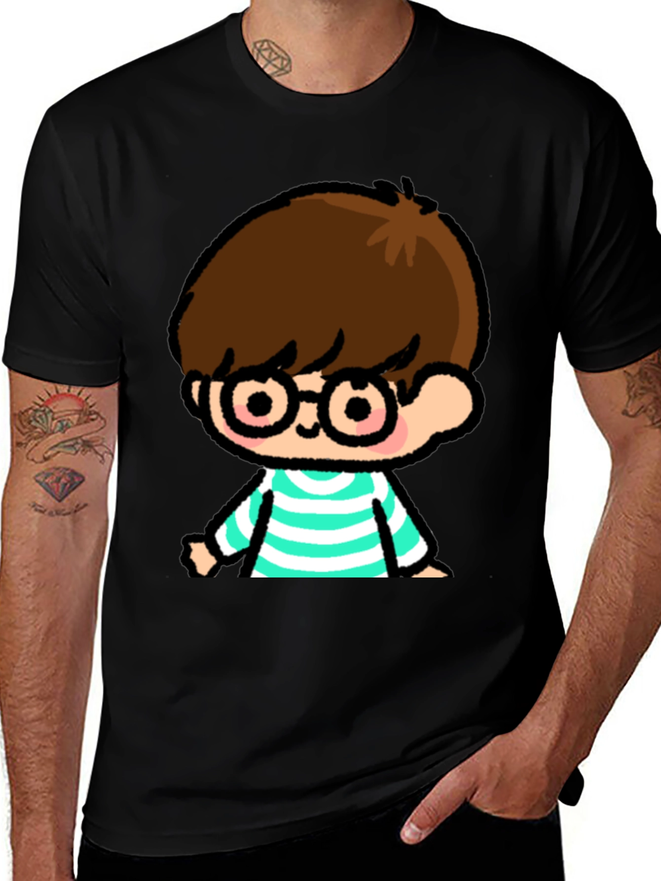 Variant 18 of Cartoon Boy Graphic Tee - Casual Black T-Shirt