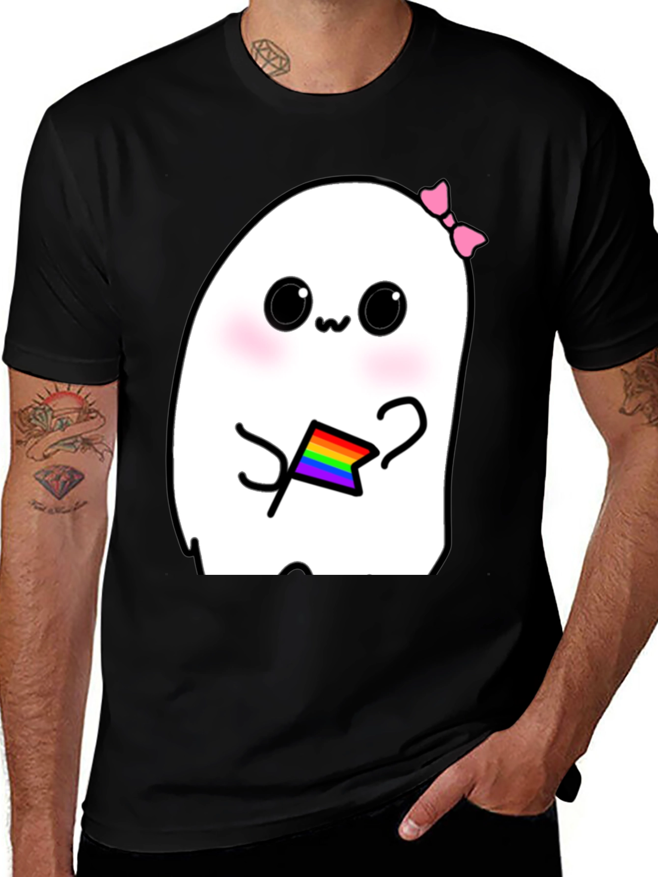 Variant 5 of Kawaii Ghost Pride T-Shirt - Cute LGBTQ+ Apparel