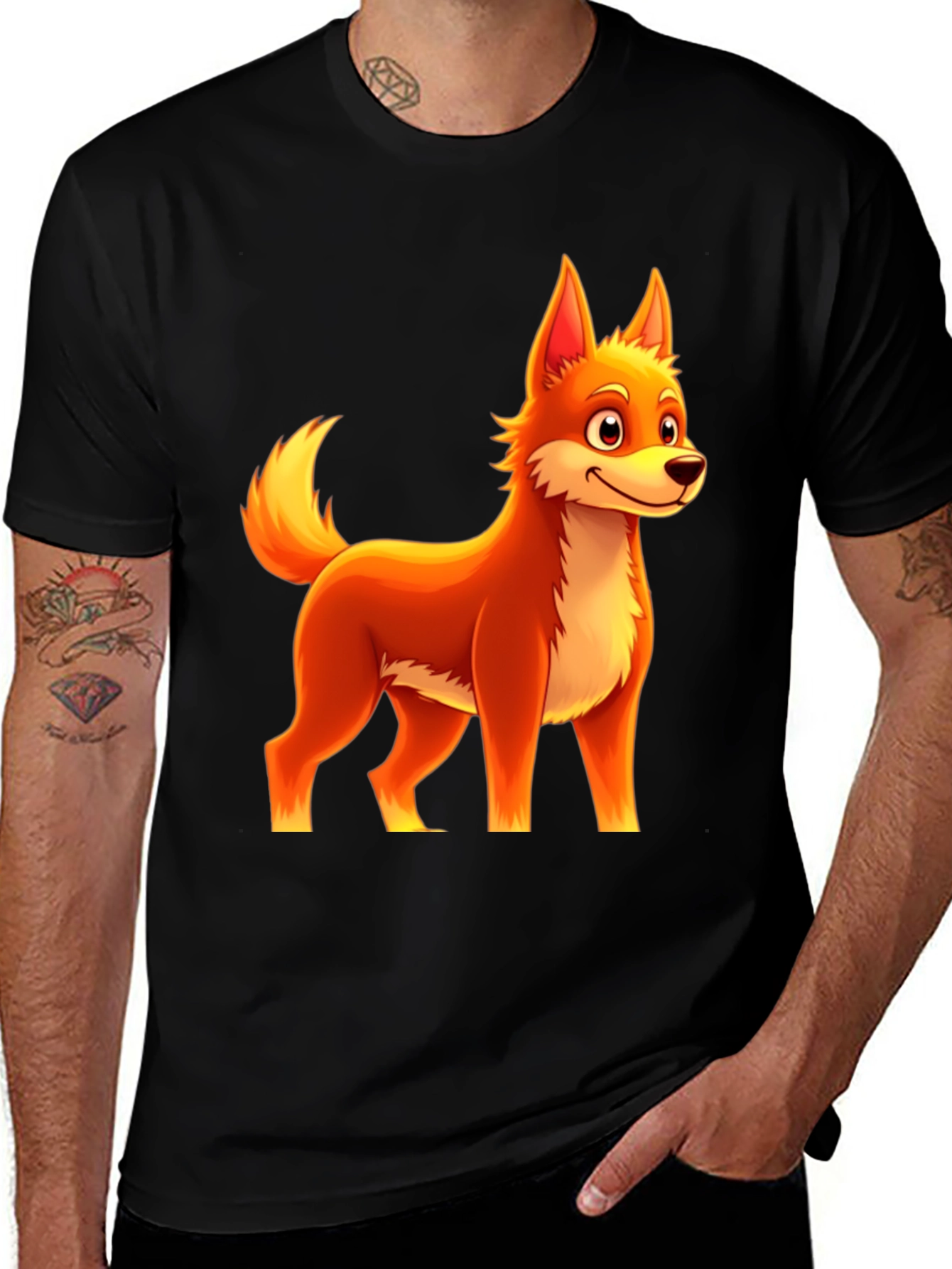 Variant 29 of Cartoon Fox Graphic Tee - Black