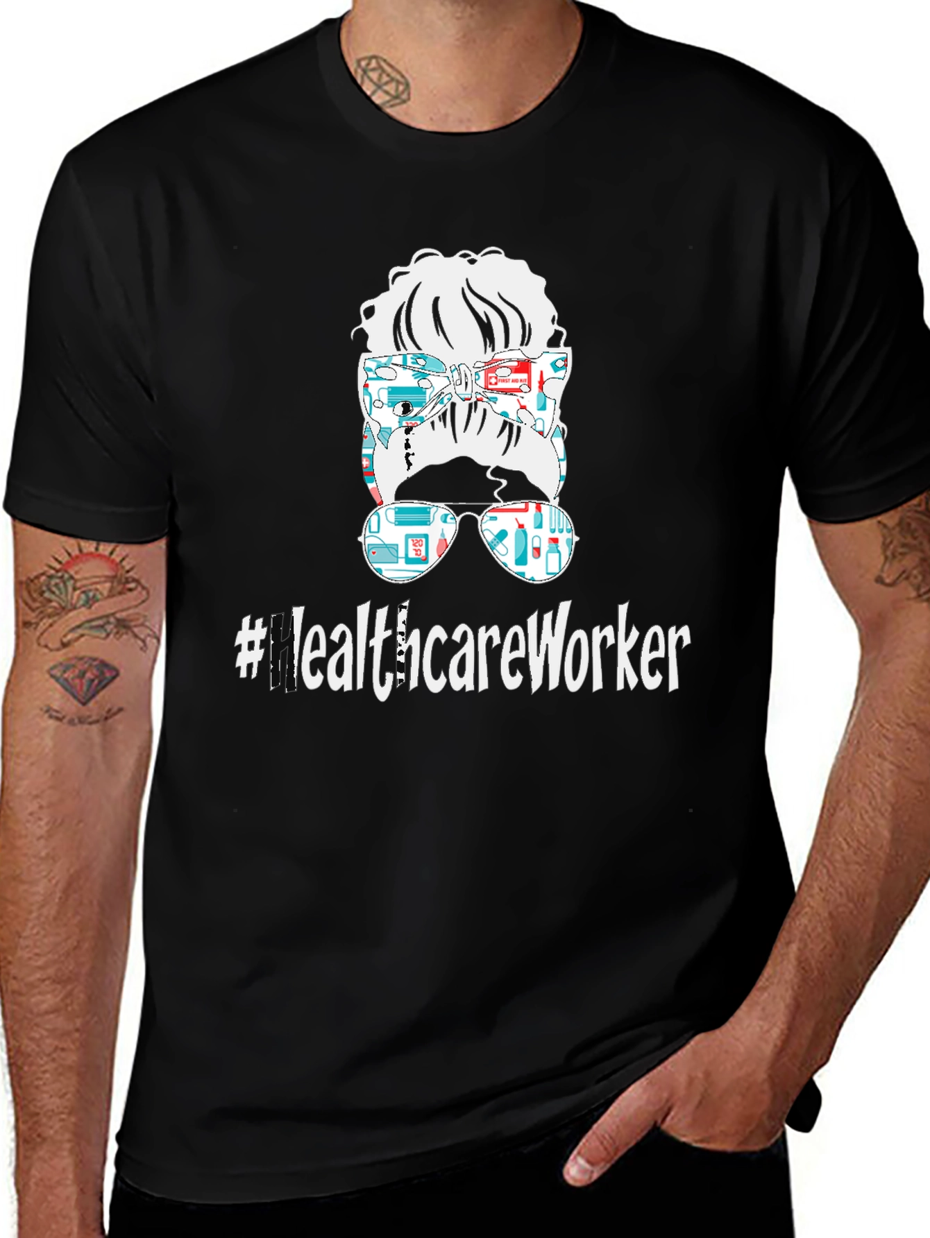 Variant 26 of Healthcare Worker Messy Bun T-Shirt