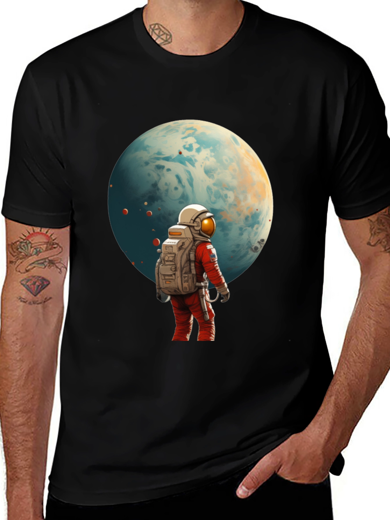 Variant 17 of Astronaut Planet Graphic Tee - Black Cotton Blend