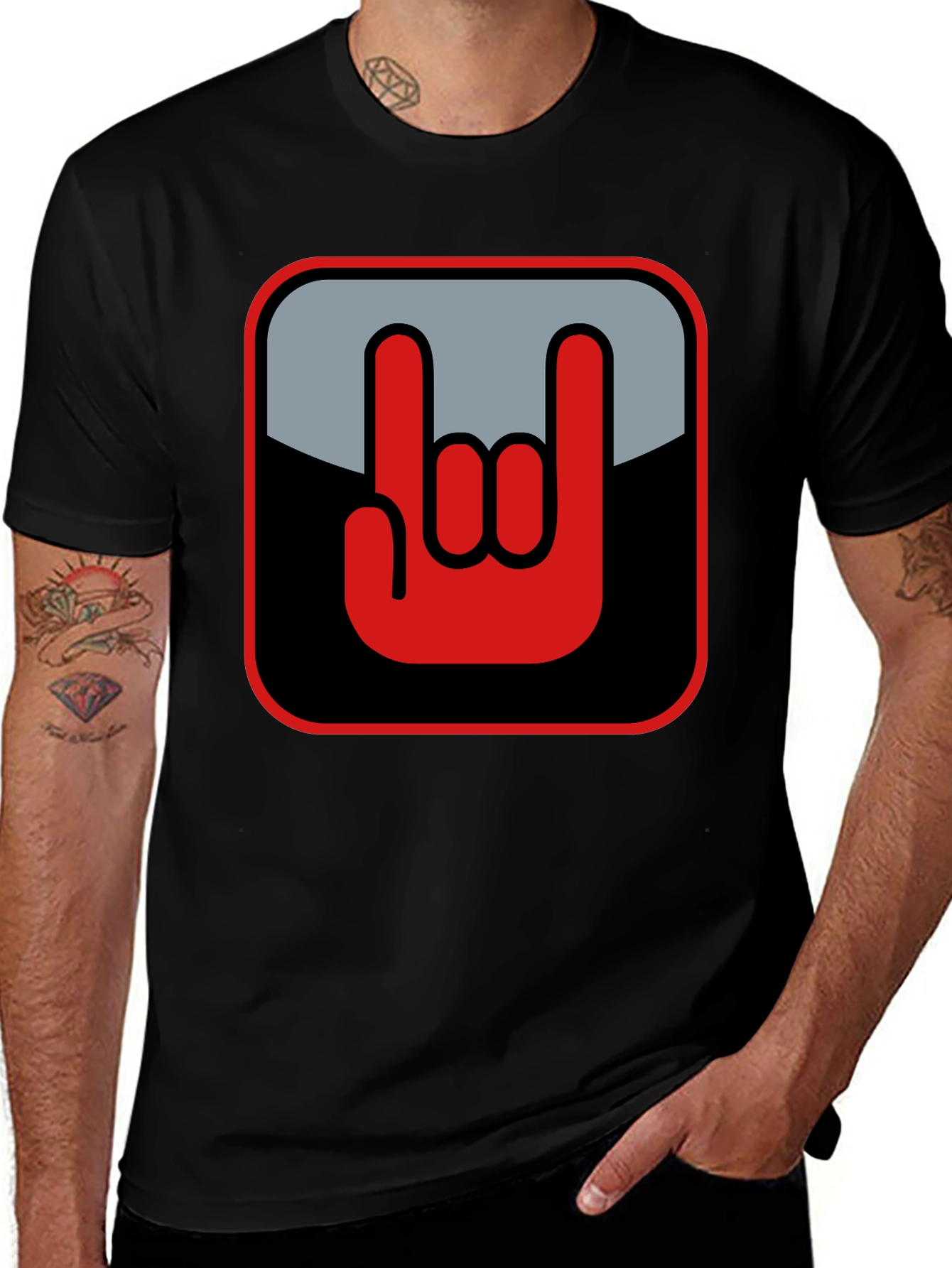 Variant 26 of Rock On Hand T-Shirt - Graphic Tee - Black