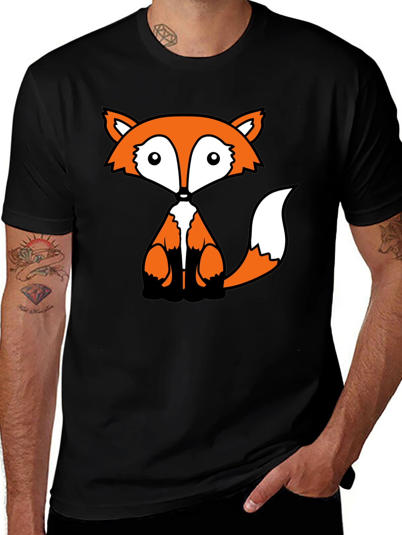 Variant 13 of Fox Graphic Black T-Shirt - Cute Cartoon Animal Design