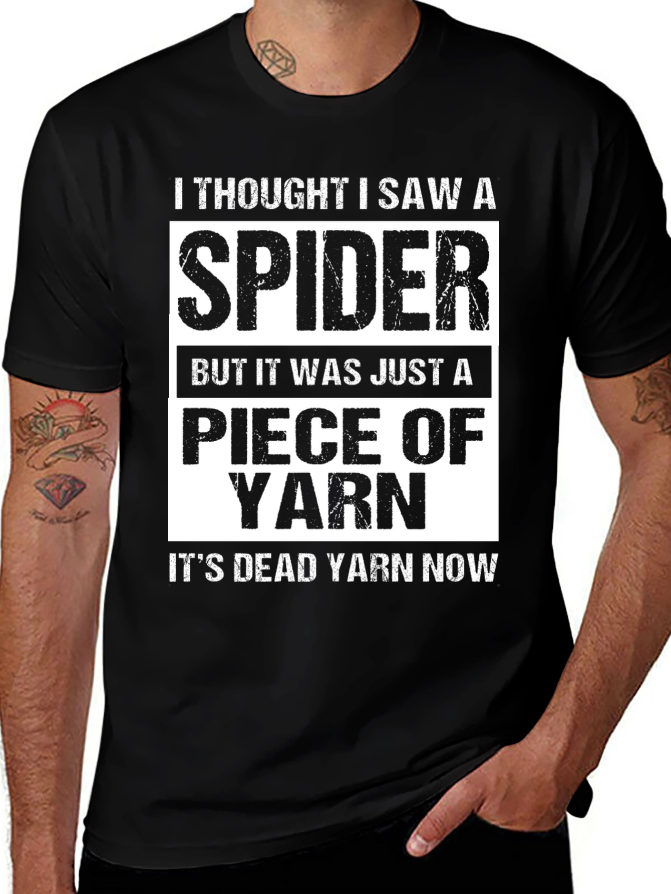 Variant 9 of Funny "I Thought I Saw A Spider" Yarn T-Shirt