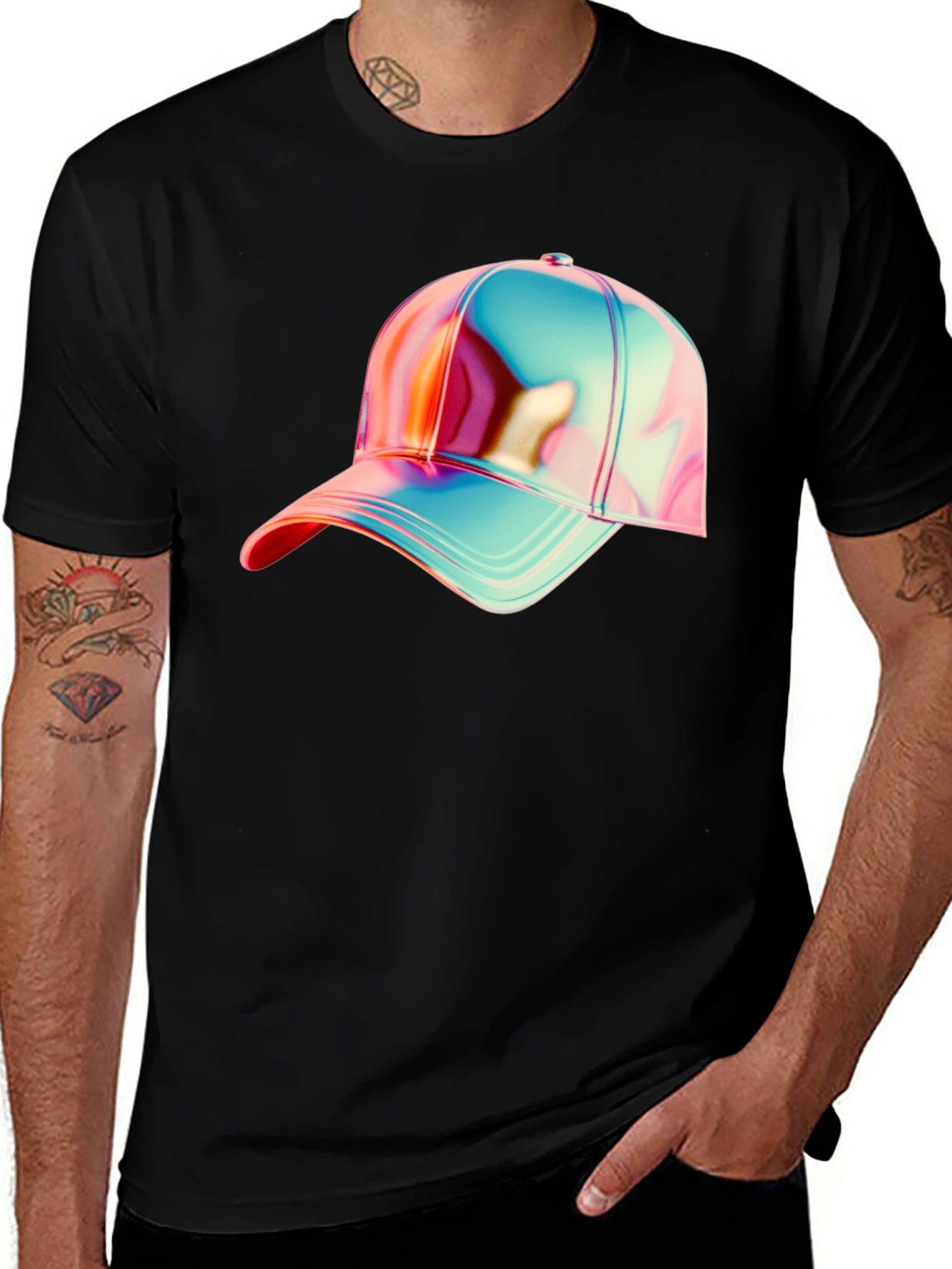 Variant 13 of Abstract Cap Graphic Black T-Shirt