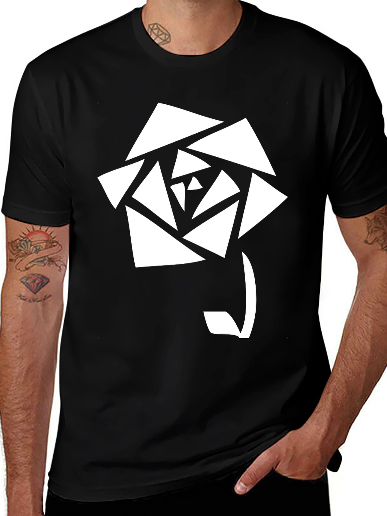 Variant 25 of Geometric Rose Graphic T-Shirt - Stylish Black Tee