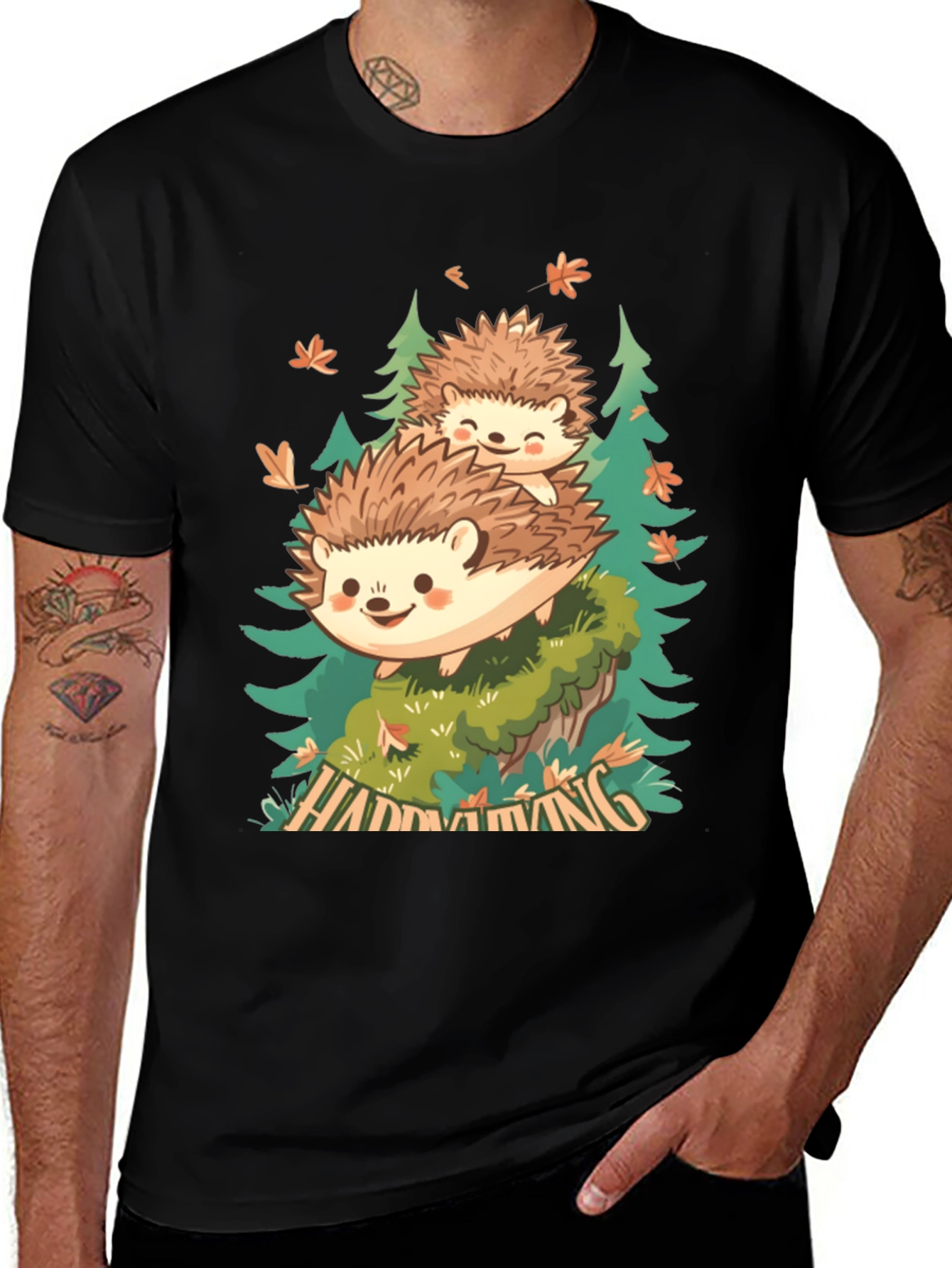 Variant 4 of Adorable Hedgehog Family Graphic Tee - Nature Lover's Shirt