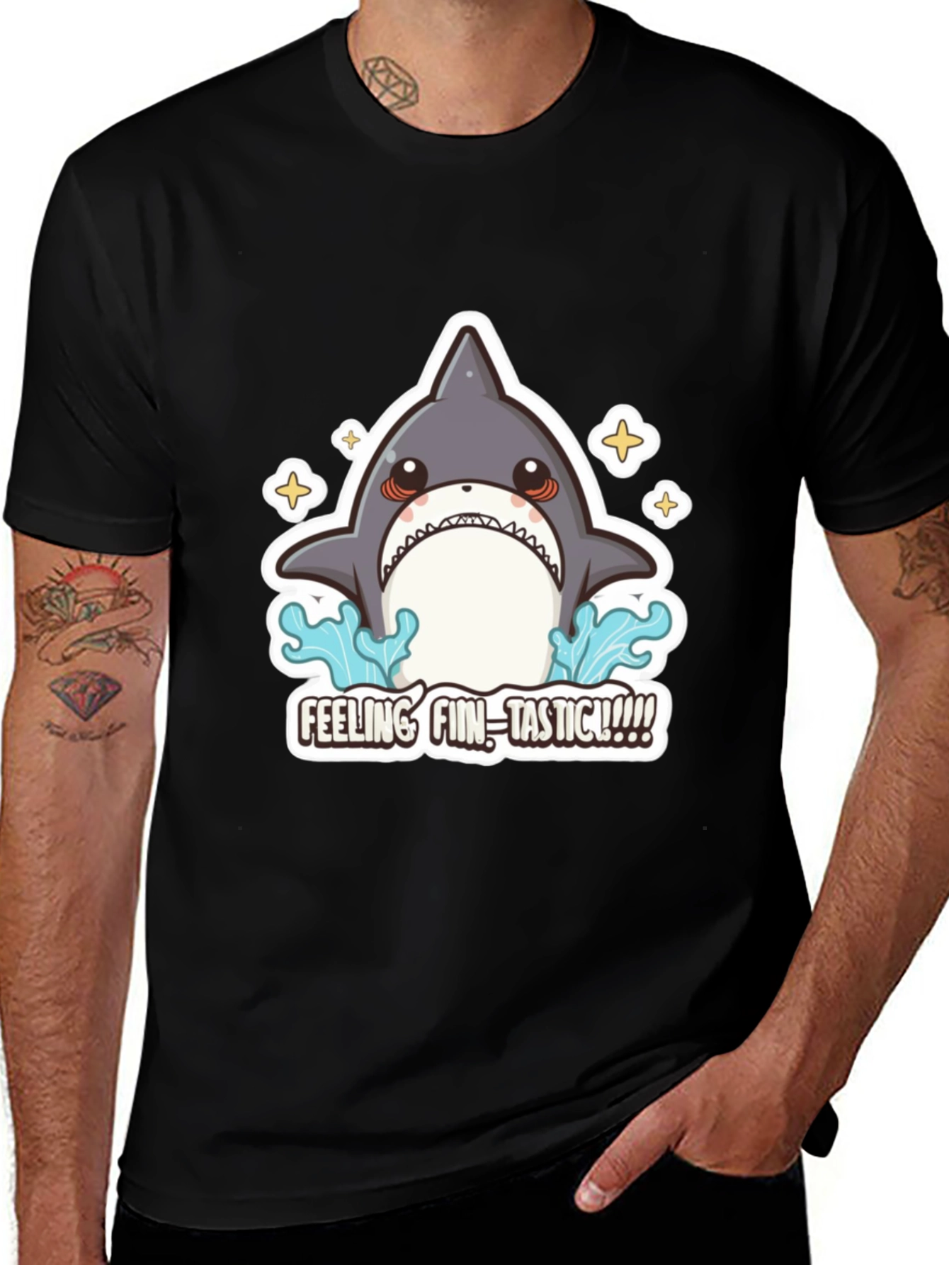 Black Feeling Fin-Tastic Shark Graphic T-Shirt main image