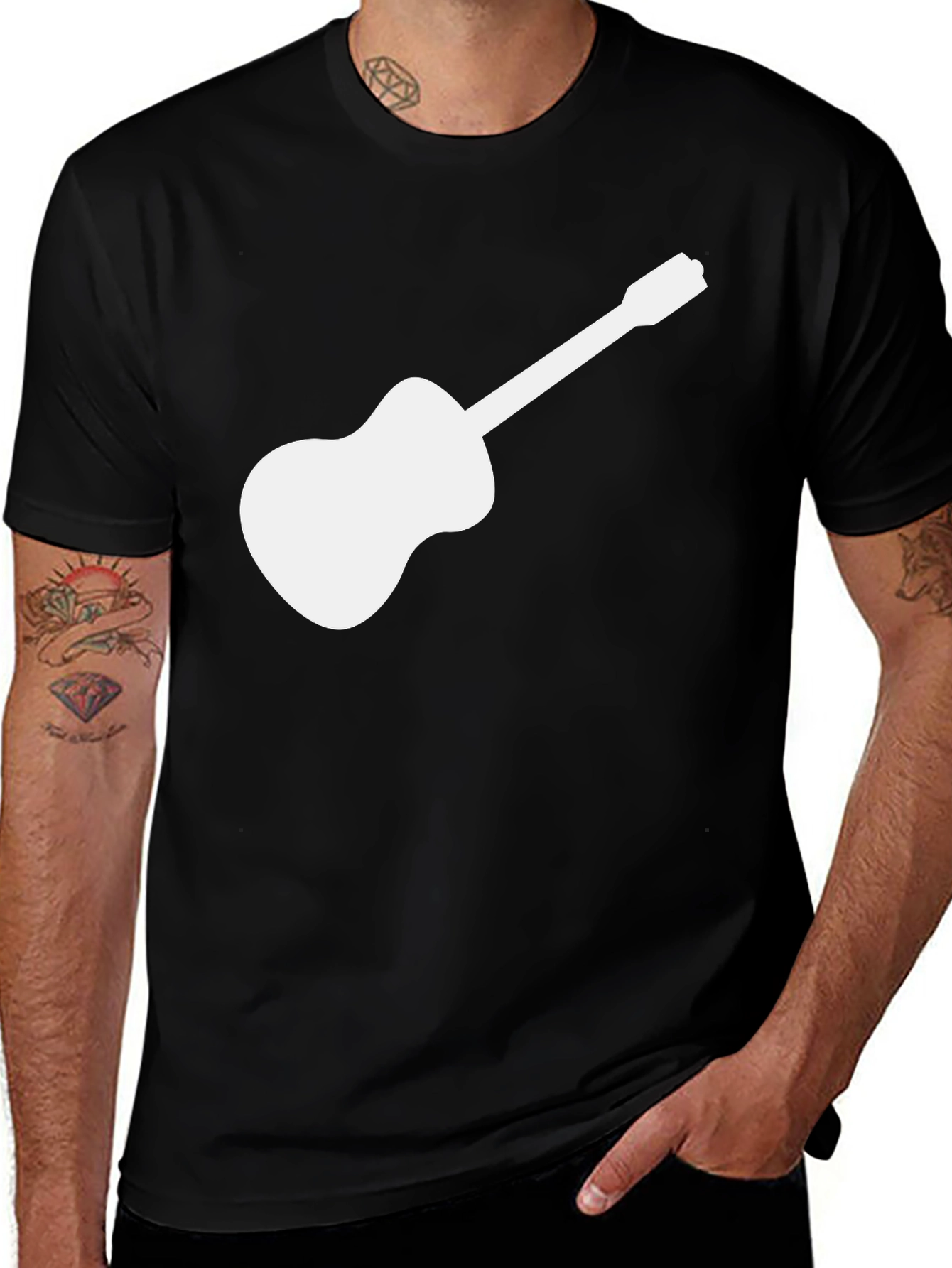 Variant 22 of Guitar Graphic Tee - Black Cotton T-Shirt
