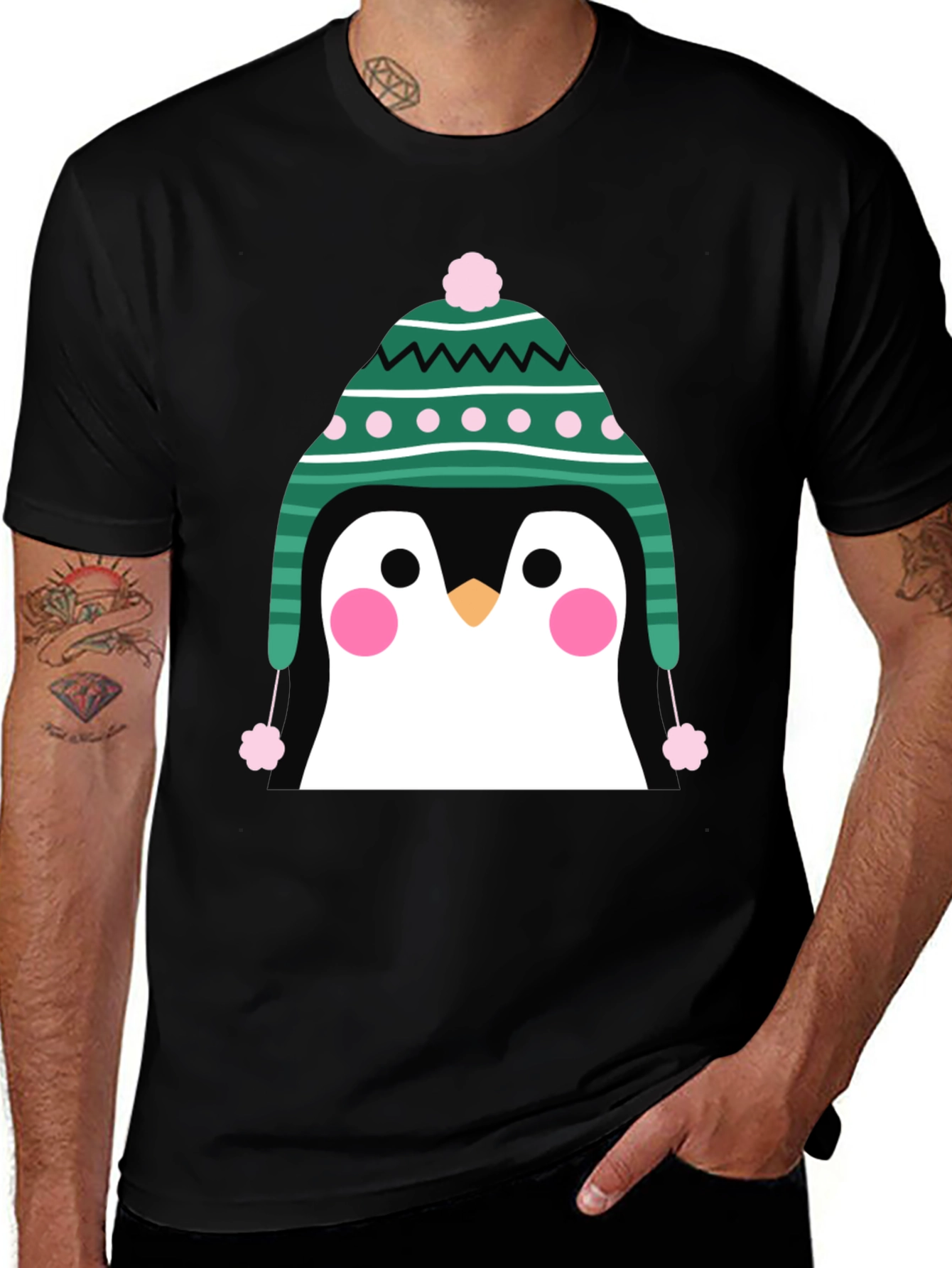 Variant 12 of Penguin Winter Hat Graphic Tee - Cute Holiday T-Shirt