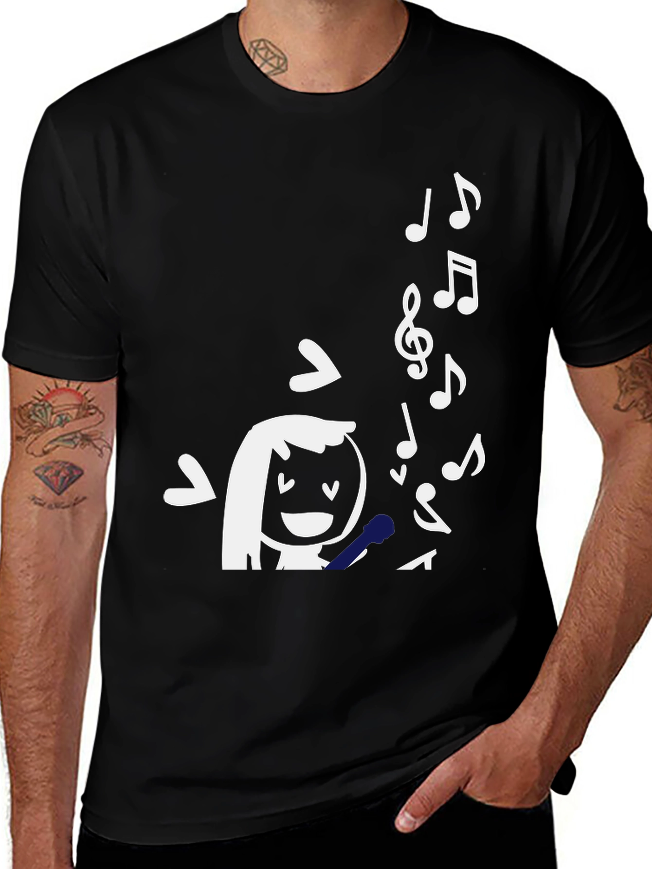 Singing Girl Graphic Tee - Black Cotton T-Shirt