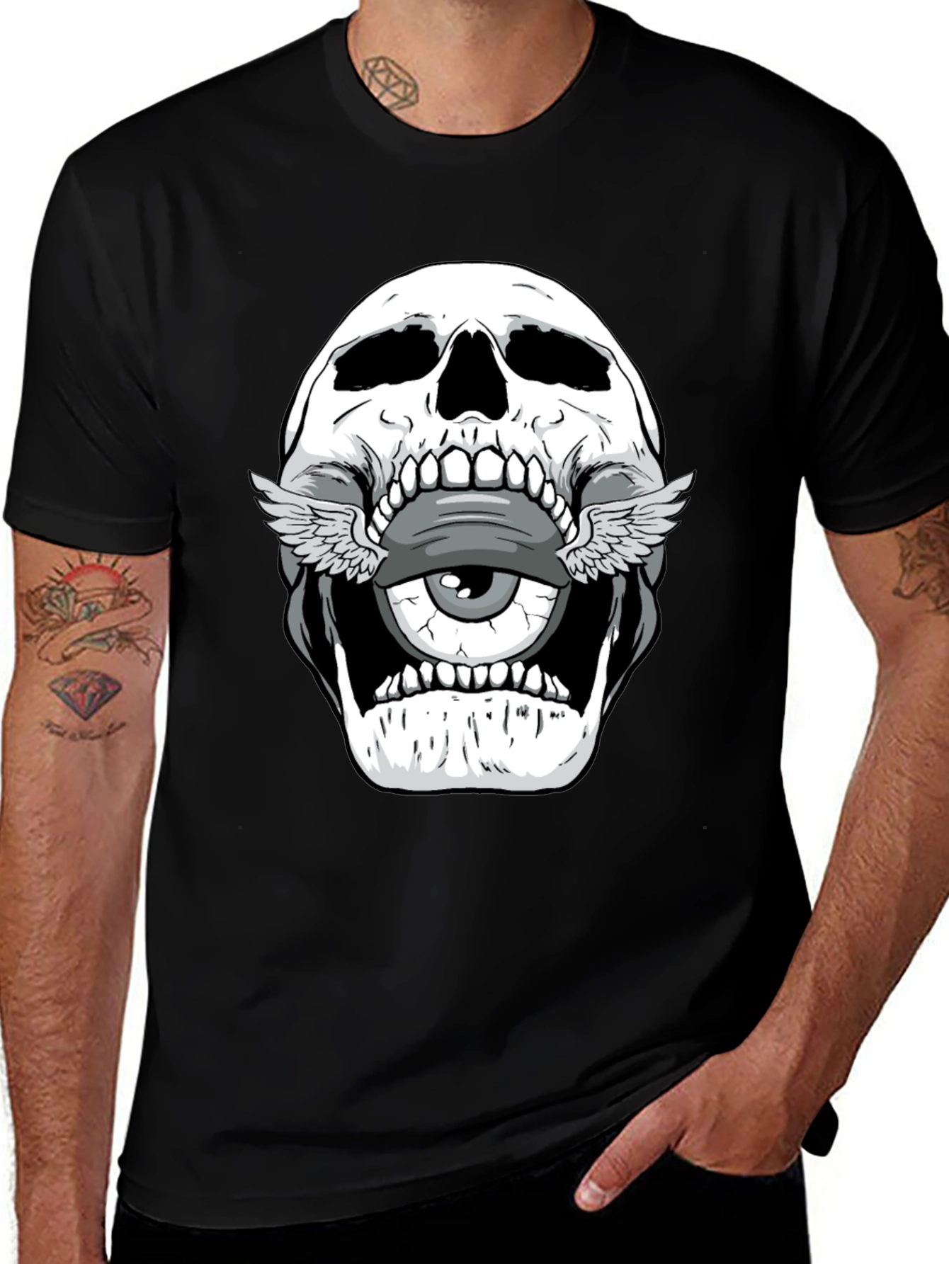 Variant 27 of Skull with Eye Graphic T-Shirt - Men's Black Tee