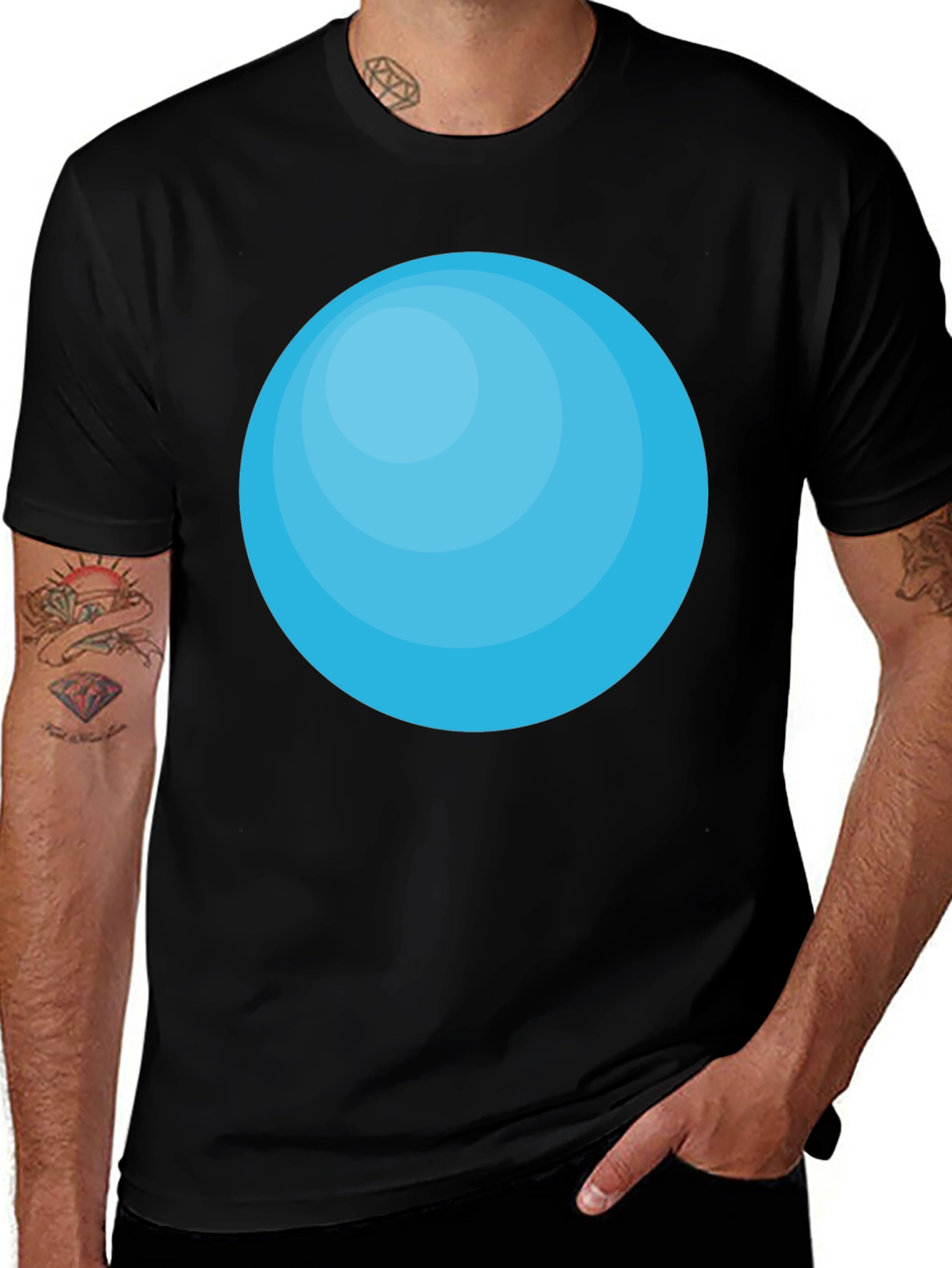 Variant 19 of Men's Black T-Shirt with Blue Circle Graphic