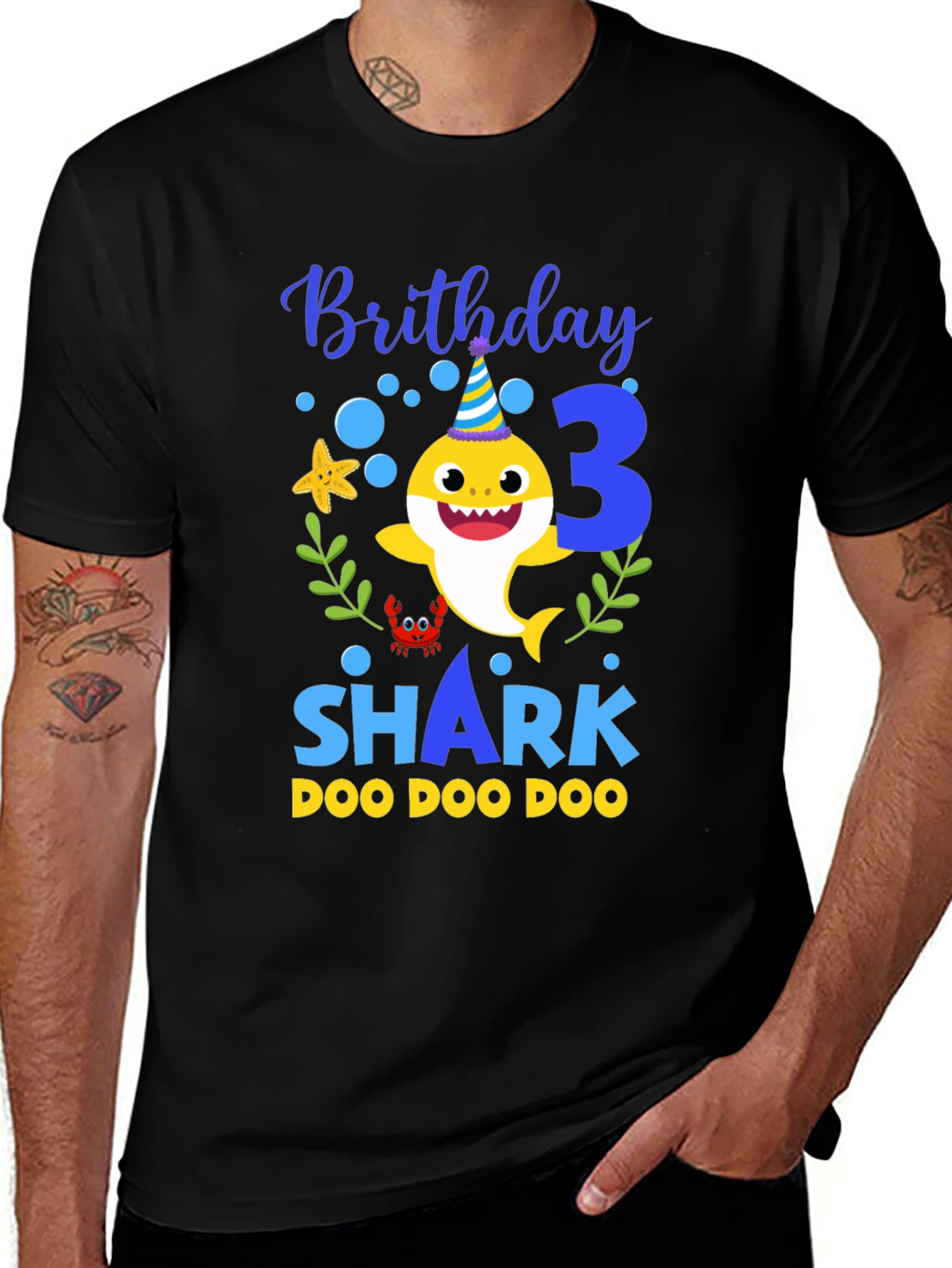 Black Birthday Shark T-Shirt, 3rd Birthday main image