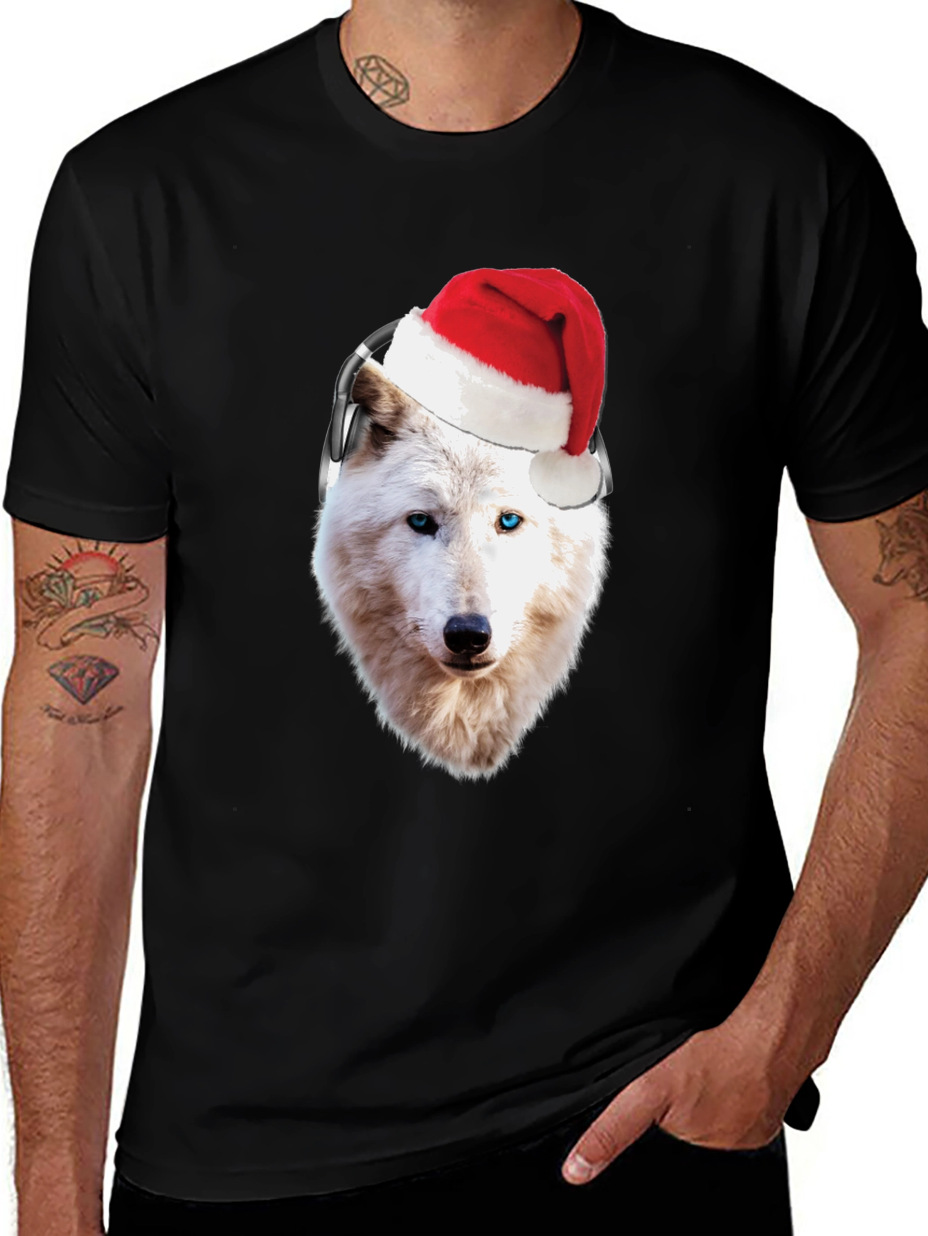 Variant 6 of Wolf with Santa Hat Graphic Tee - Holiday Style