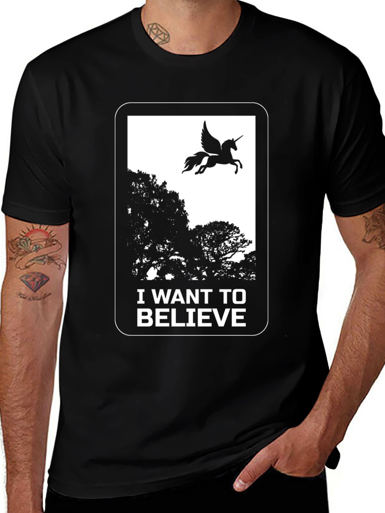 Variant 17 of I Want to Believe Unicorn Graphic Tee - Black